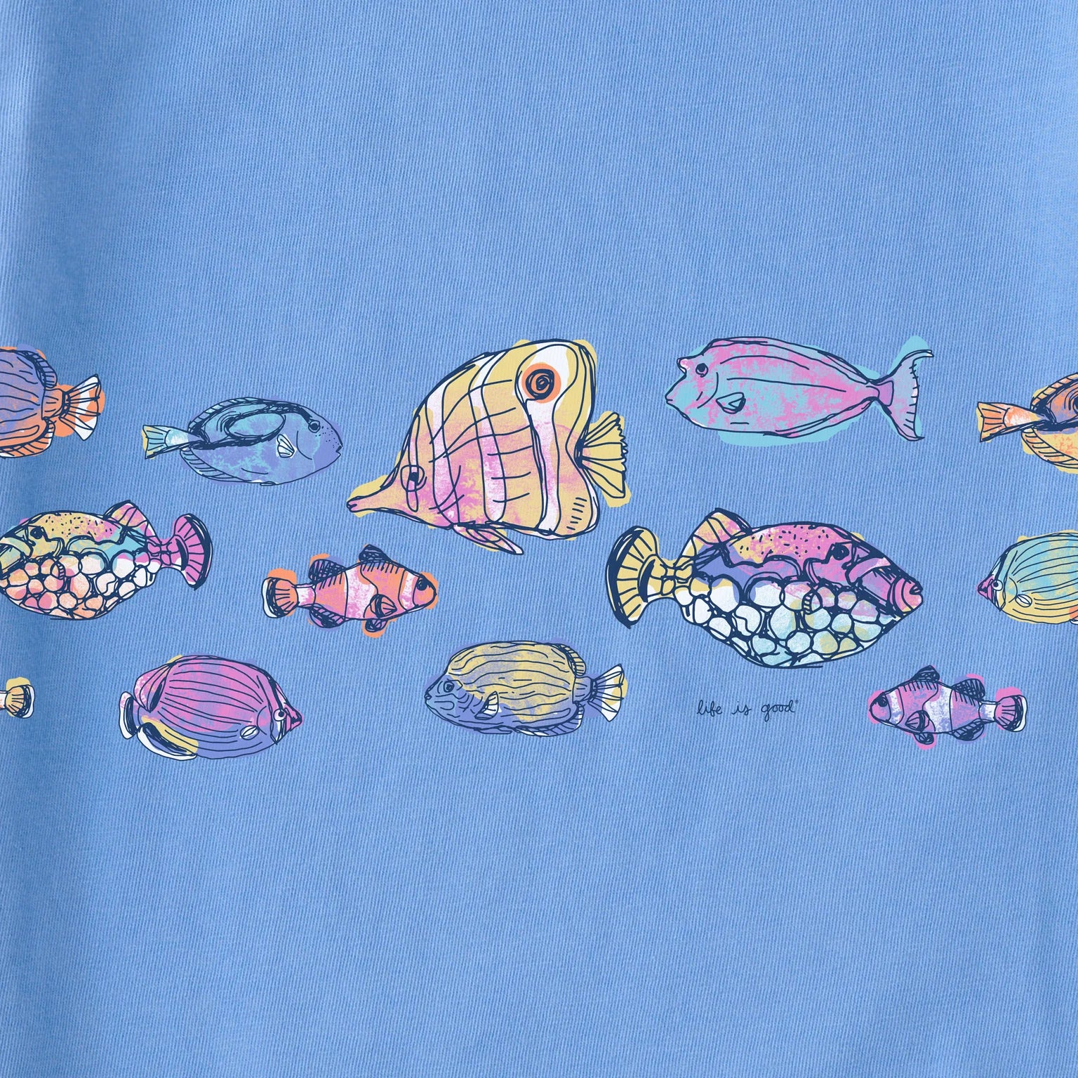 Life Is Good W Crusher Lite School of Tropical Fish Tee CORNFLOWER BLUE