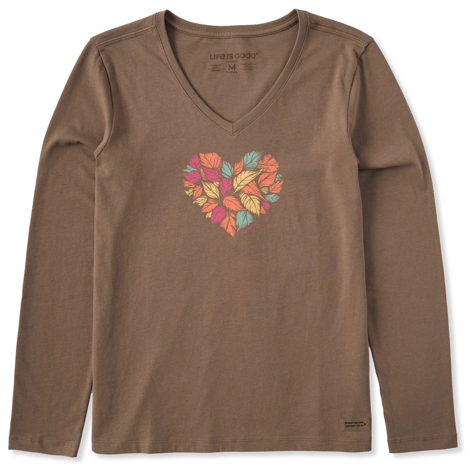 Life is Good W LS Crusher Vee Leaf Heart MUSHROOM BROWN