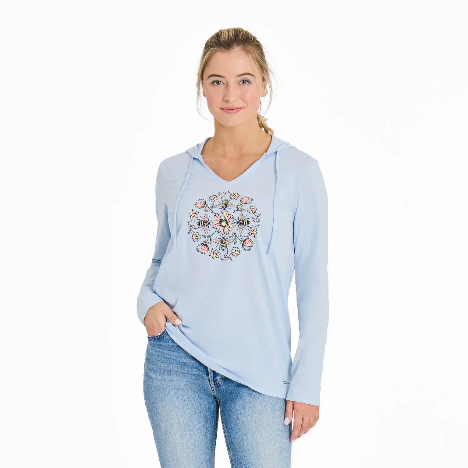 Life is Good W Hooded Crusher Floral Bee Mandala