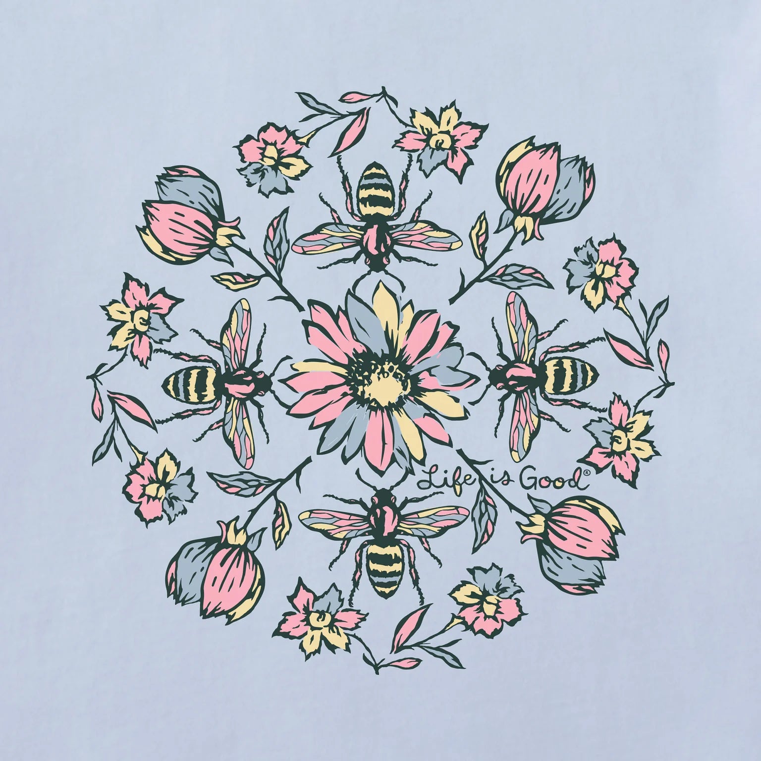 Life is Good W Hooded Crusher Floral Bee Mandala