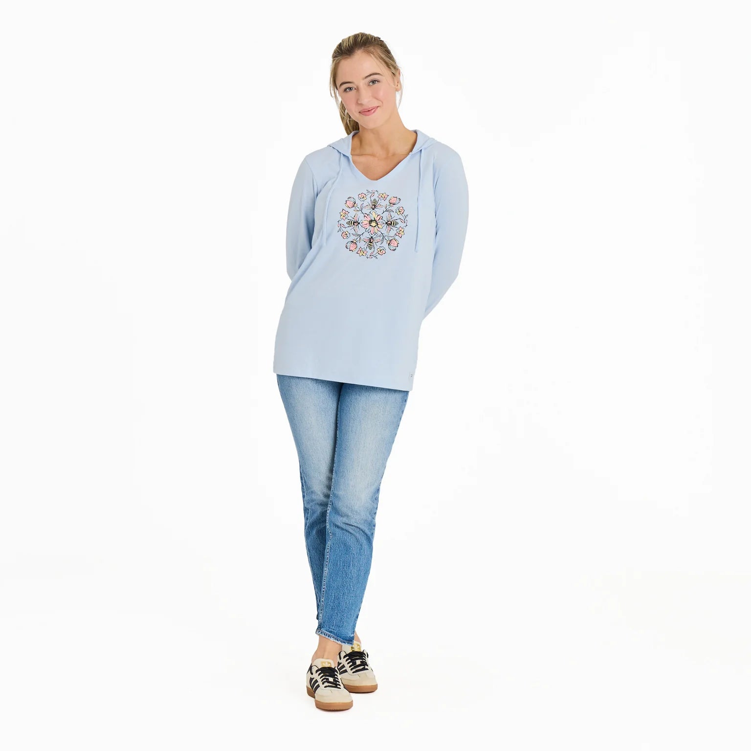 Life is Good W Hooded Crusher Floral Bee Mandala