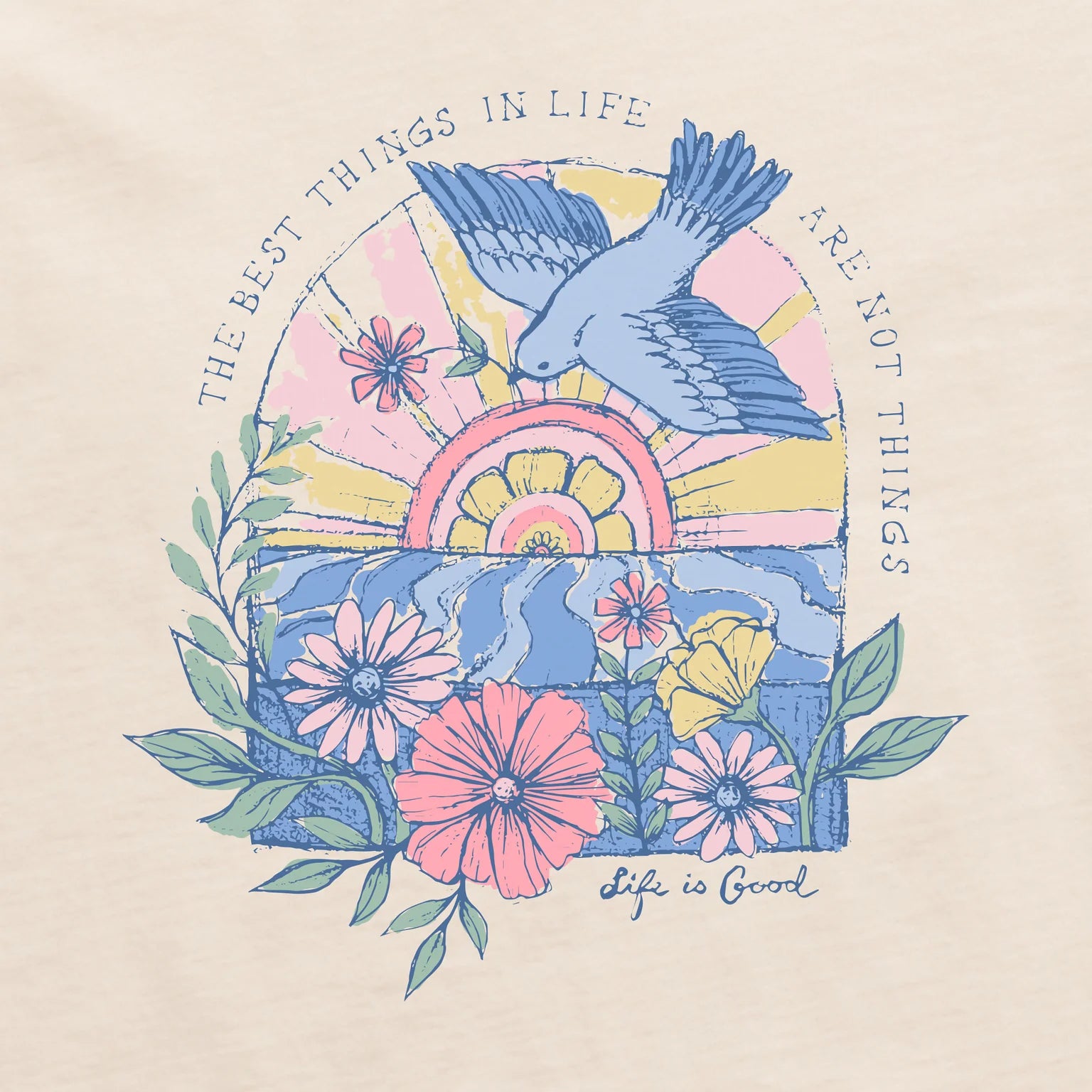 Life Is Good W LS Hooded Crusher Floral Bird PUTTY WHITE
