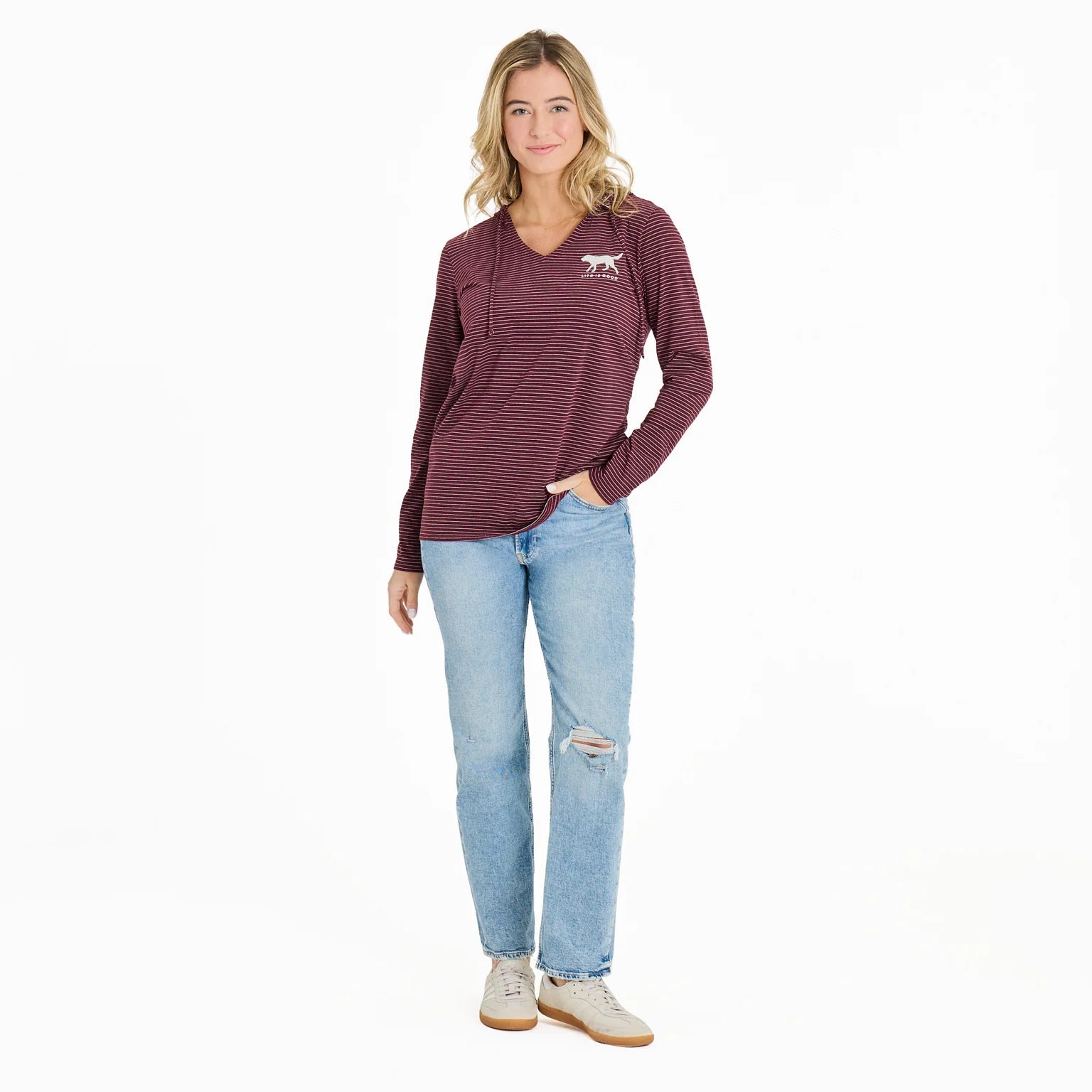 Life is Good W Hooded Crusher Dog Walking DEEP BURGUNDY