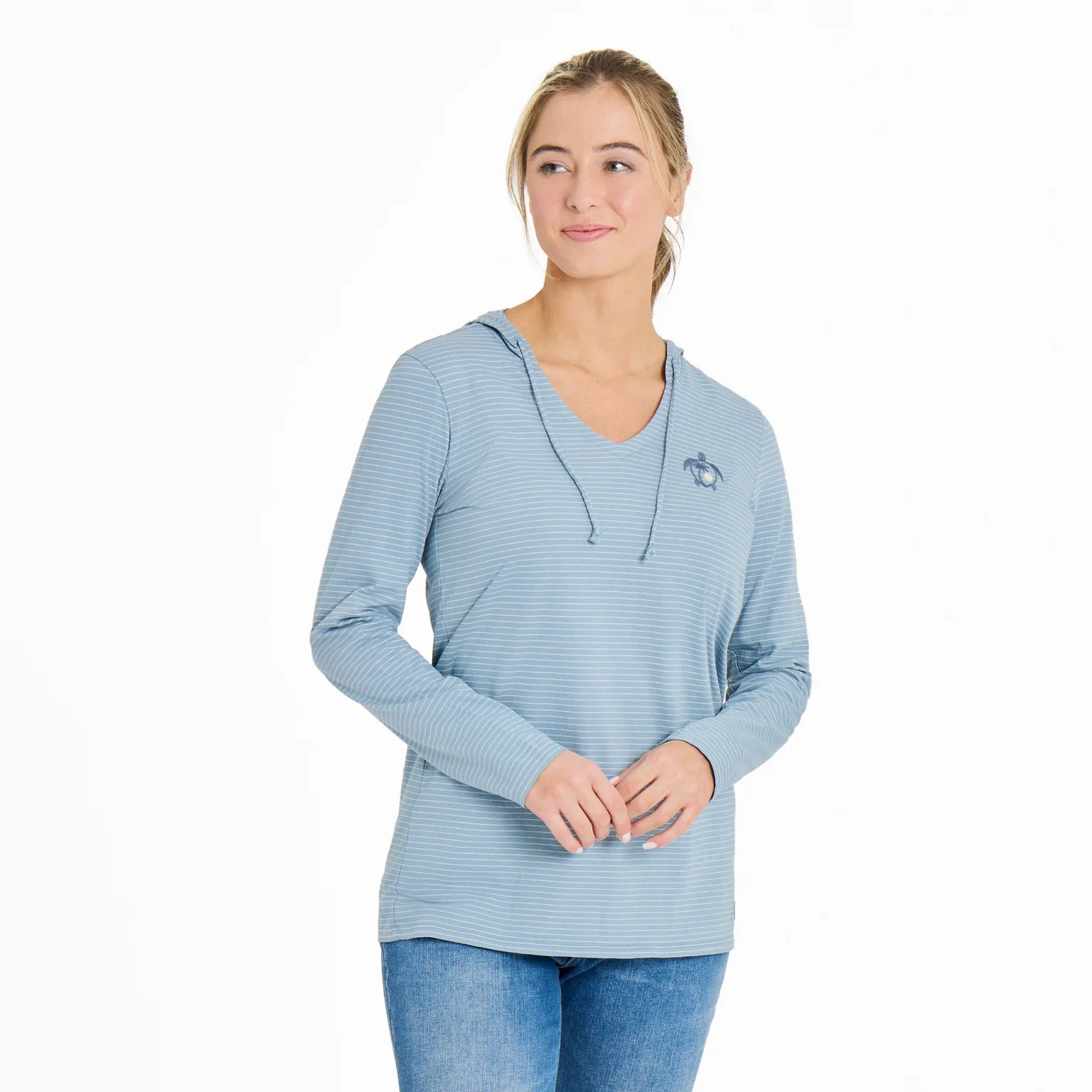 Life Is Good W Striped Hooded Beach Turtle SMOKY BLUE