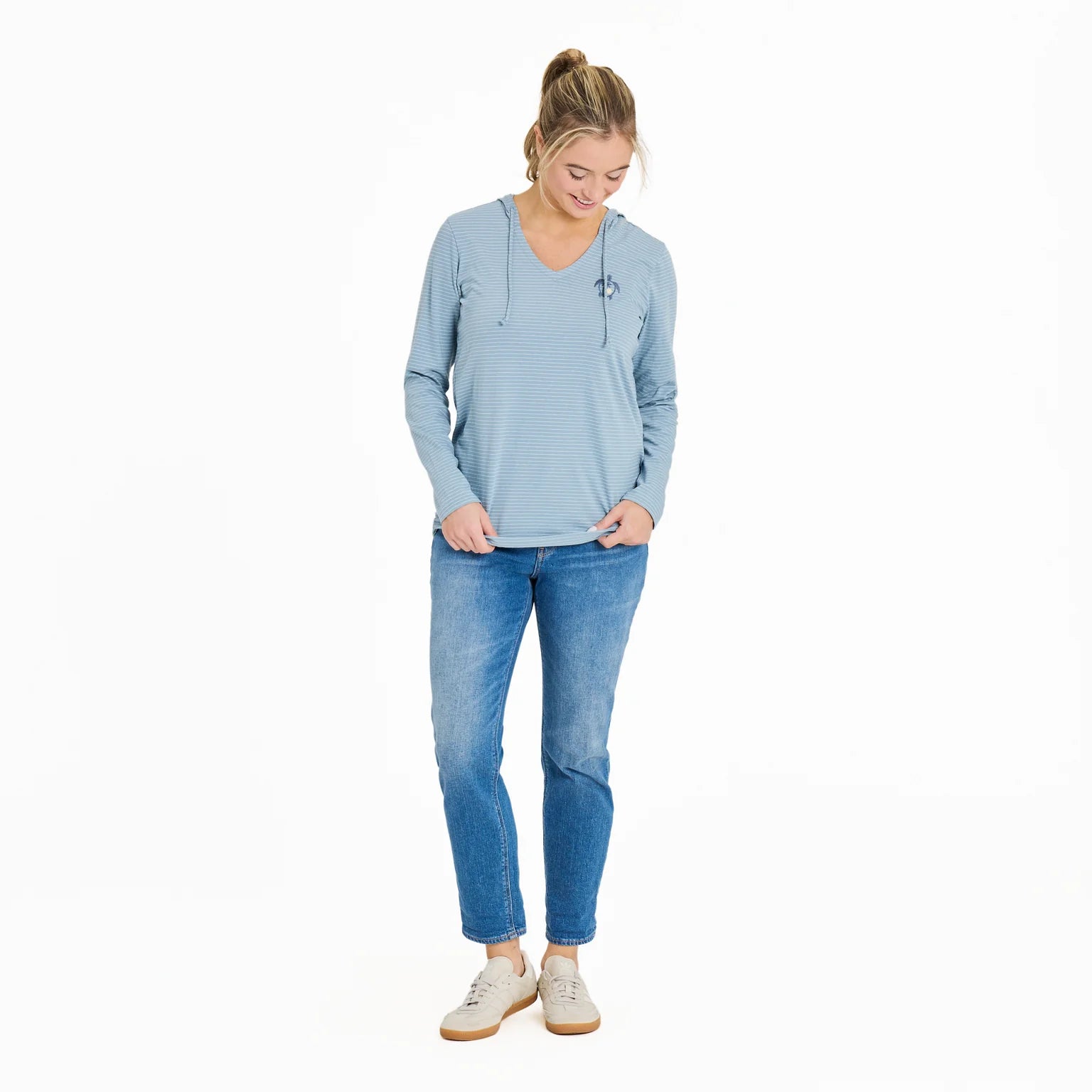 Life Is Good W Striped Hooded Beach Turtle SMOKY BLUE