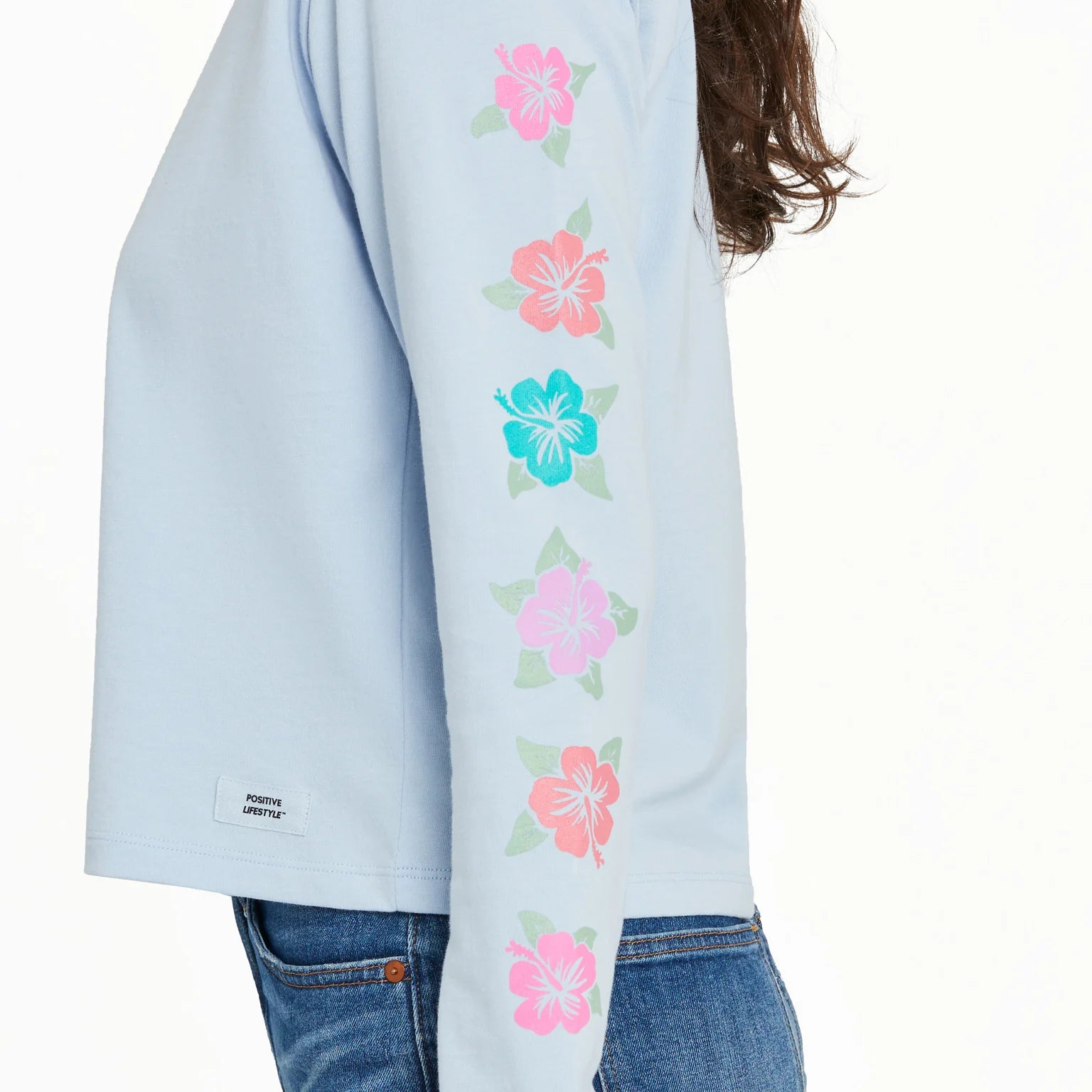 Life is Good W LS Crusher Hibiscus Paradise Boxy Tee GLACIER BLUE