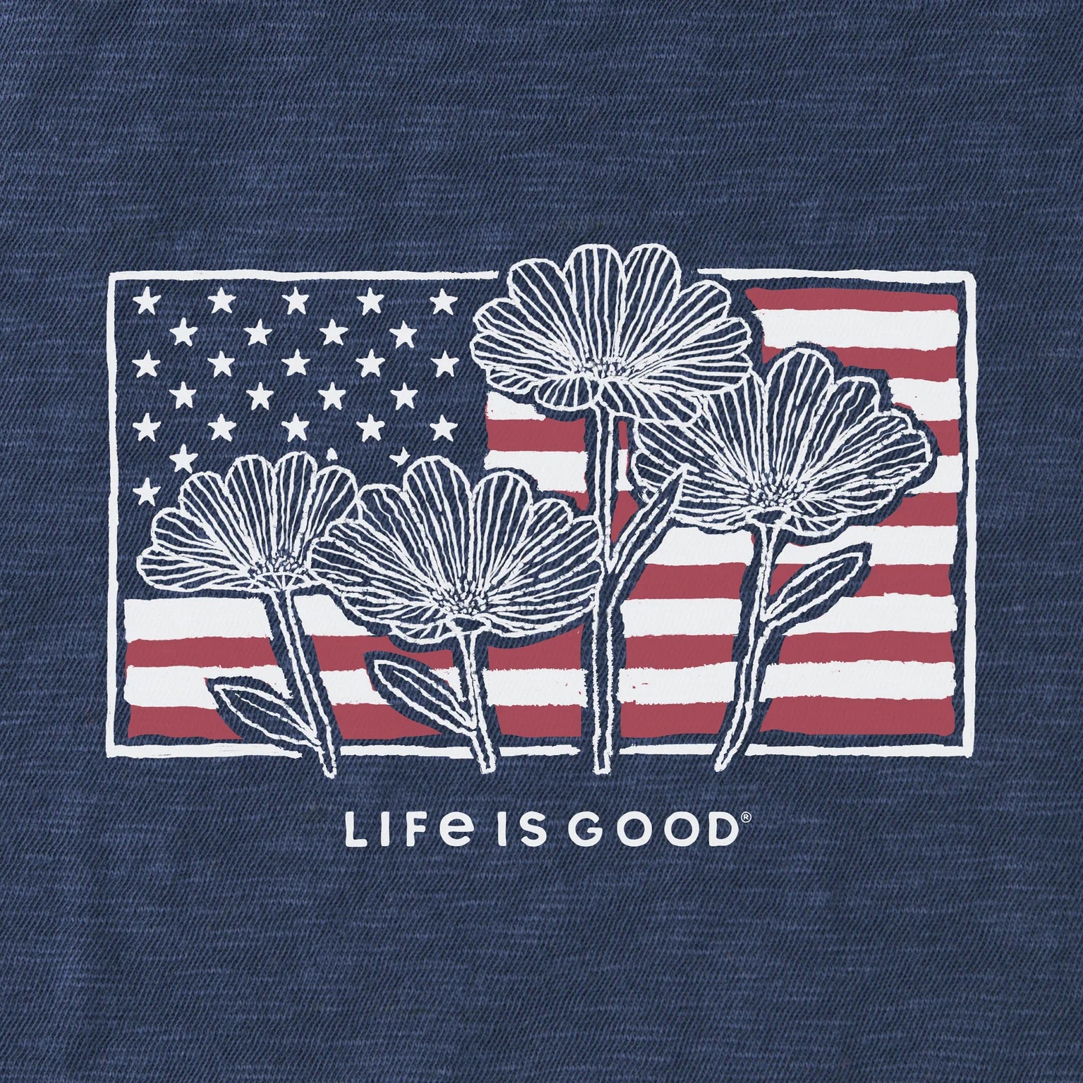 Life is Good W Textured Slub Tank Flower Flag DARKEST BLUE
