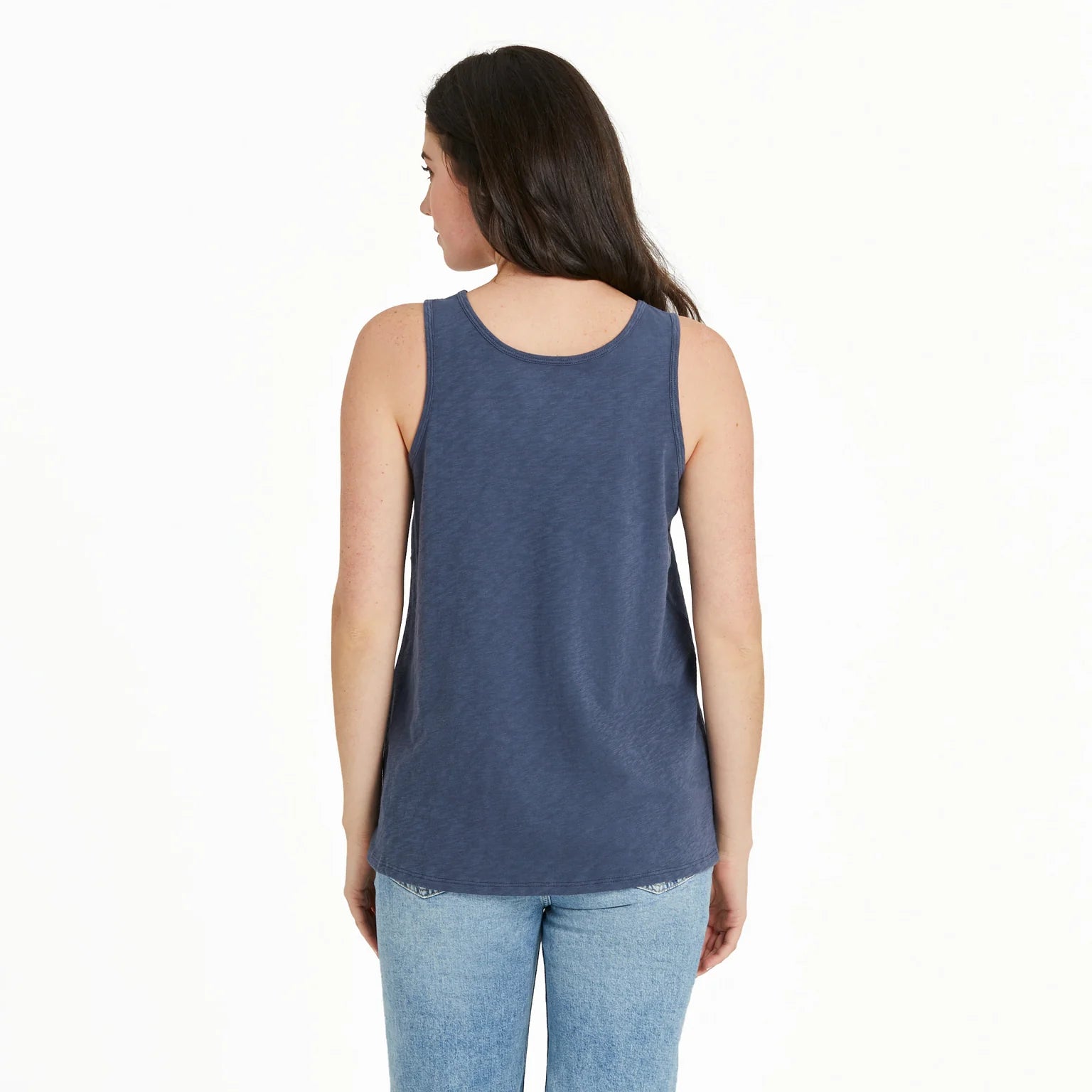 Life is Good W Textured Slub Tank Flower Flag DARKEST BLUE