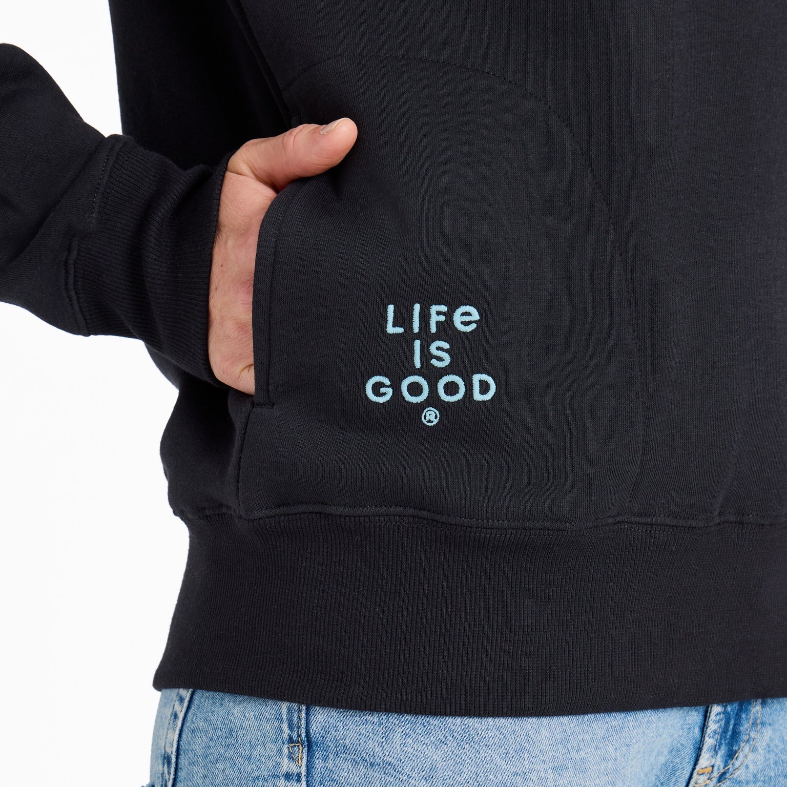 Life is Good W Good Vibes Fleece Hoodie Daisy Trio BLACK