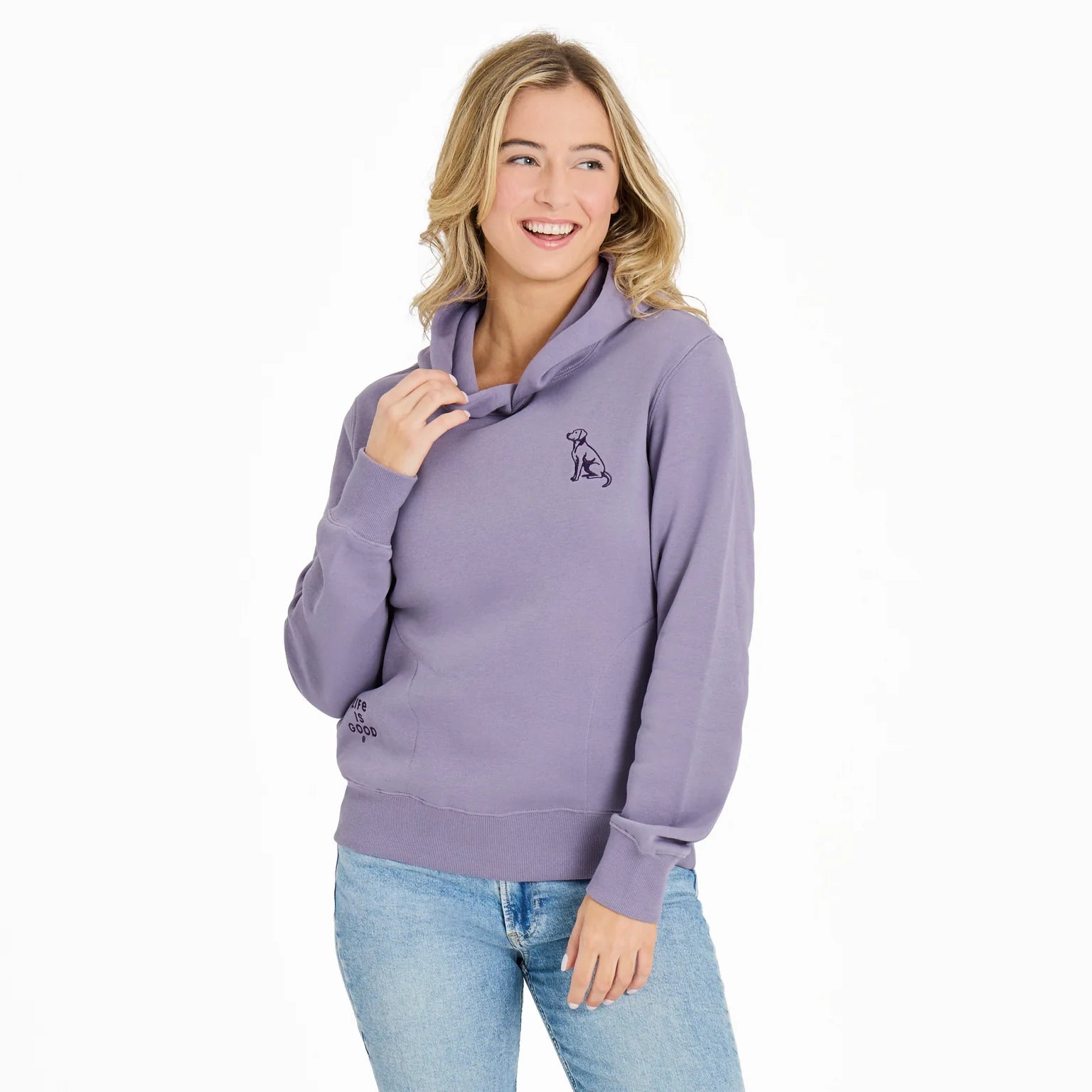 Life is Good W Good Vibes Simple Dog Fleece Hoodie DUSK PURPLE