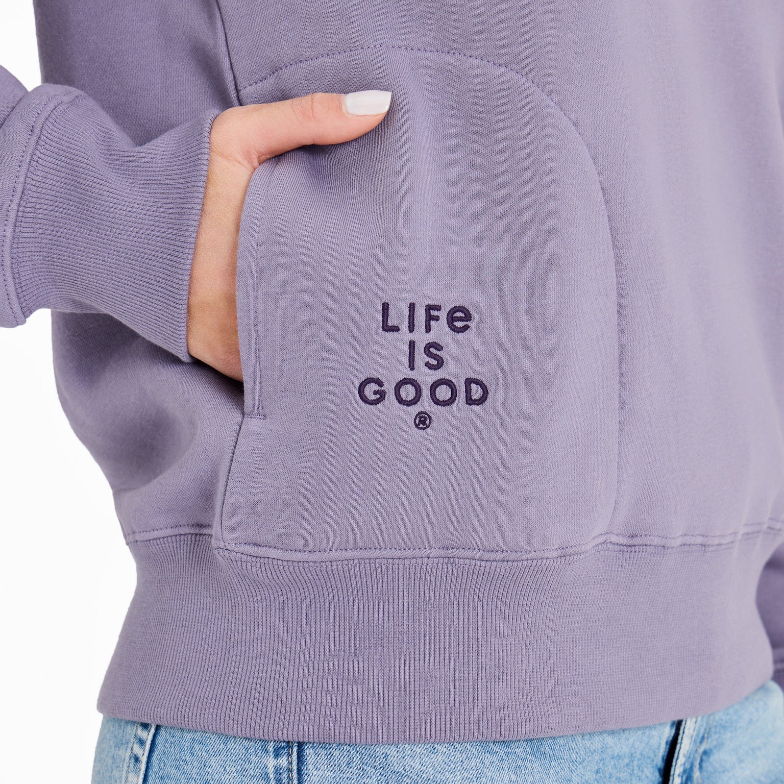 Life is Good W Good Vibes Simple Dog Fleece Hoodie DUSK PURPLE