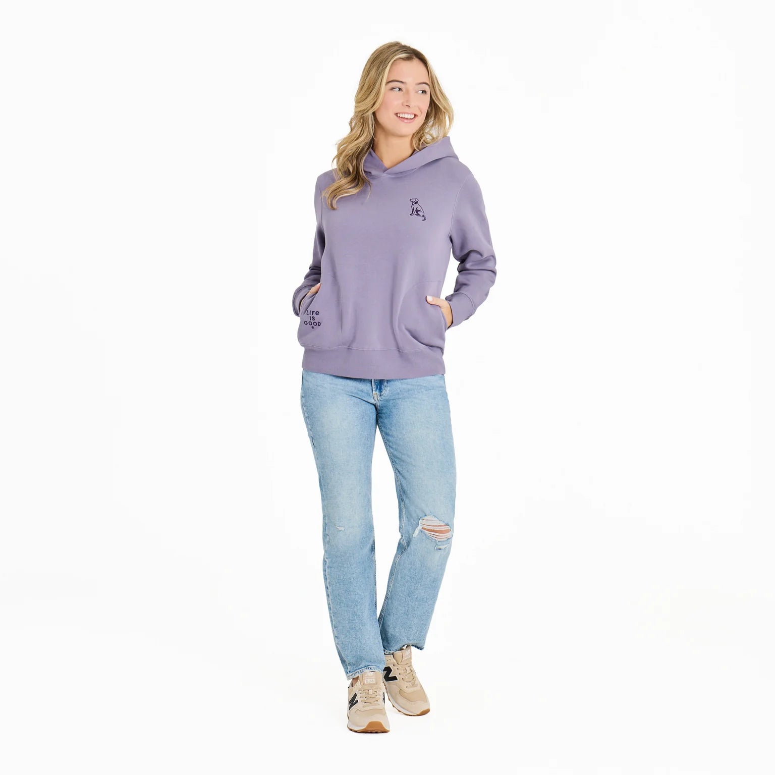Life is Good W Good Vibes Simple Dog Fleece Hoodie DUSK PURPLE