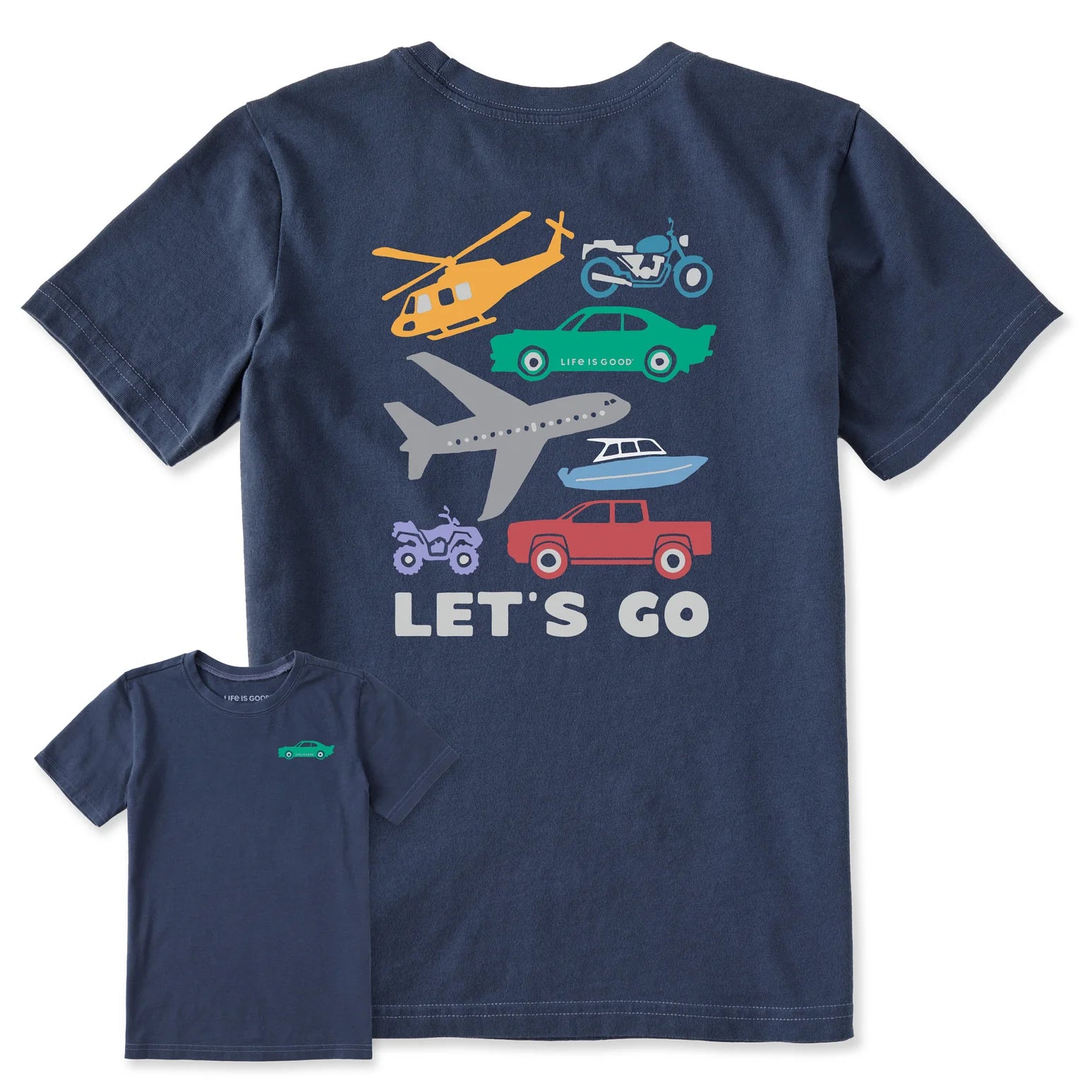 Life is Good Kids SS Crusher Let's Go Vehicles Tee DARKEST BLUE