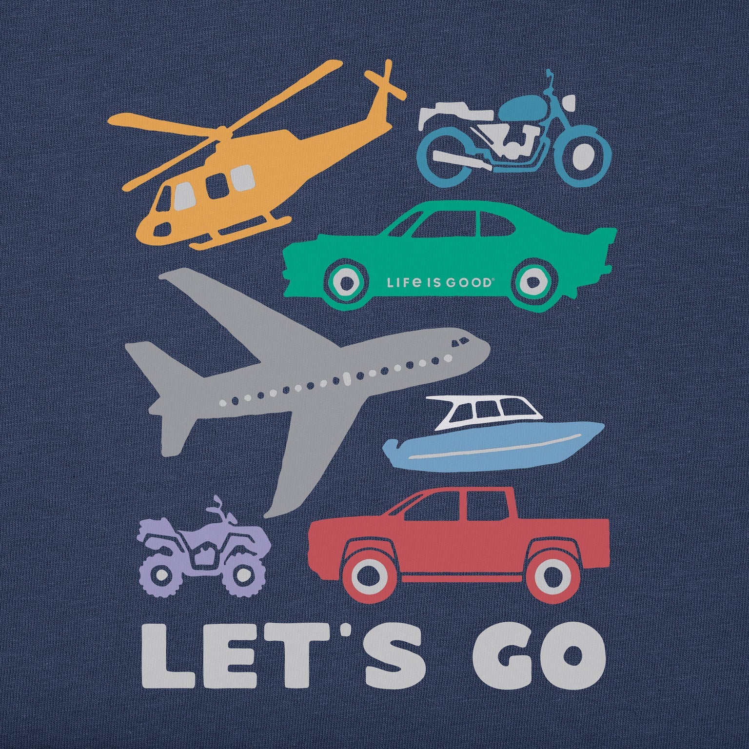 Life is Good Kids SS Crusher Let's Go Vehicles Tee DARKEST BLUE