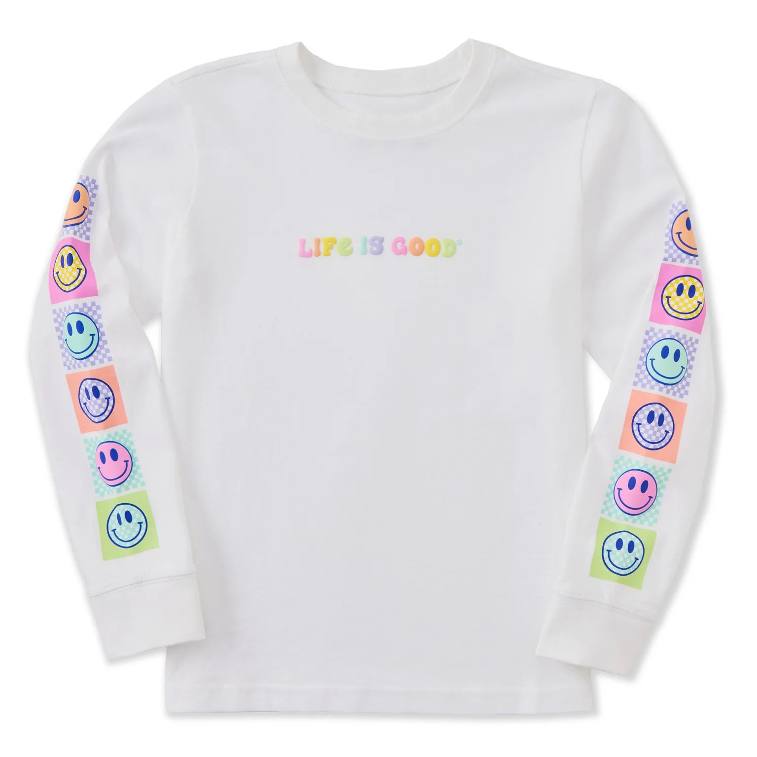 Life is Good Kids LS Crusher Checkered Smile CLOUD WHITE