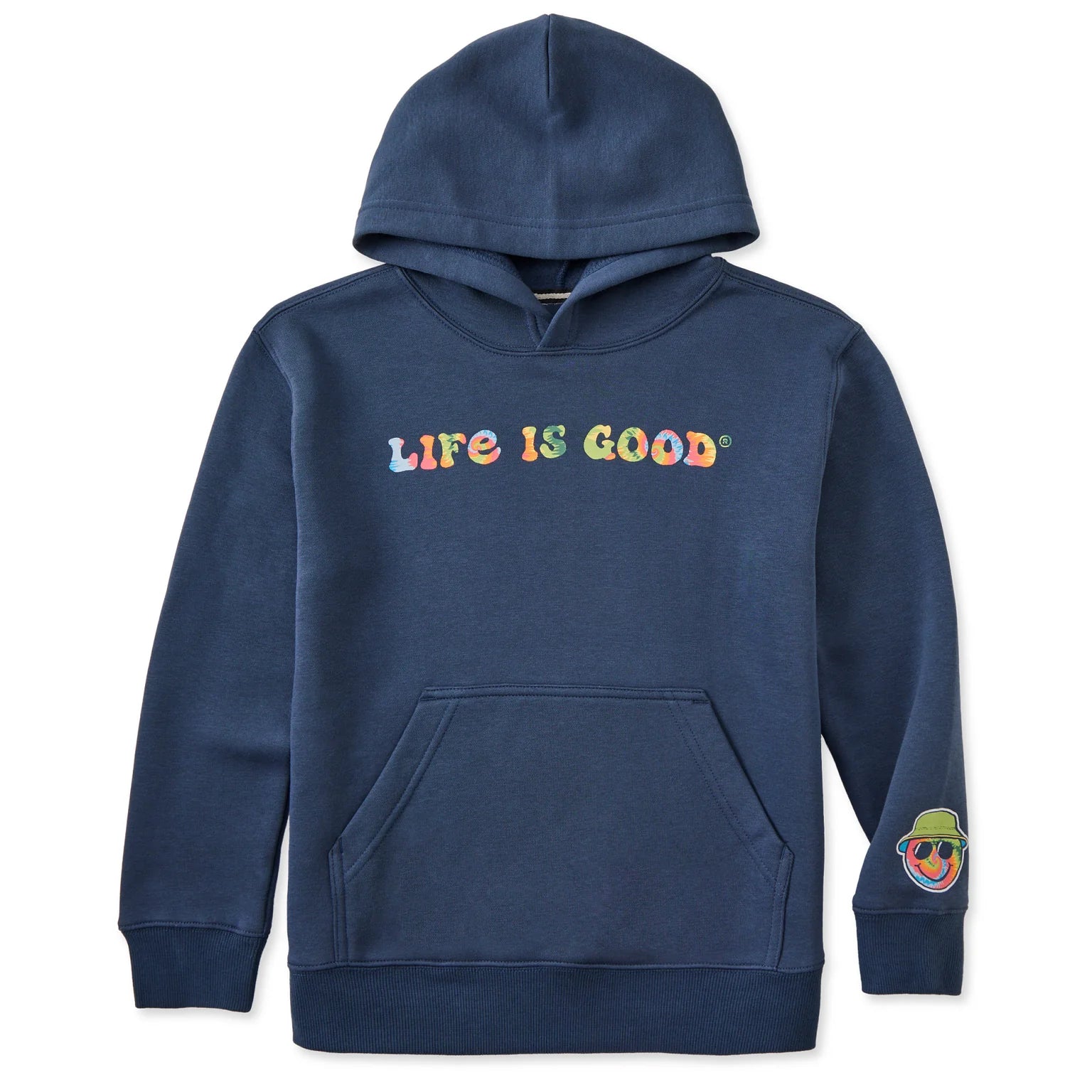 Life Is Good Kids Good Vibes Groovy Tie Dye Hoodie DARKEST BLUE