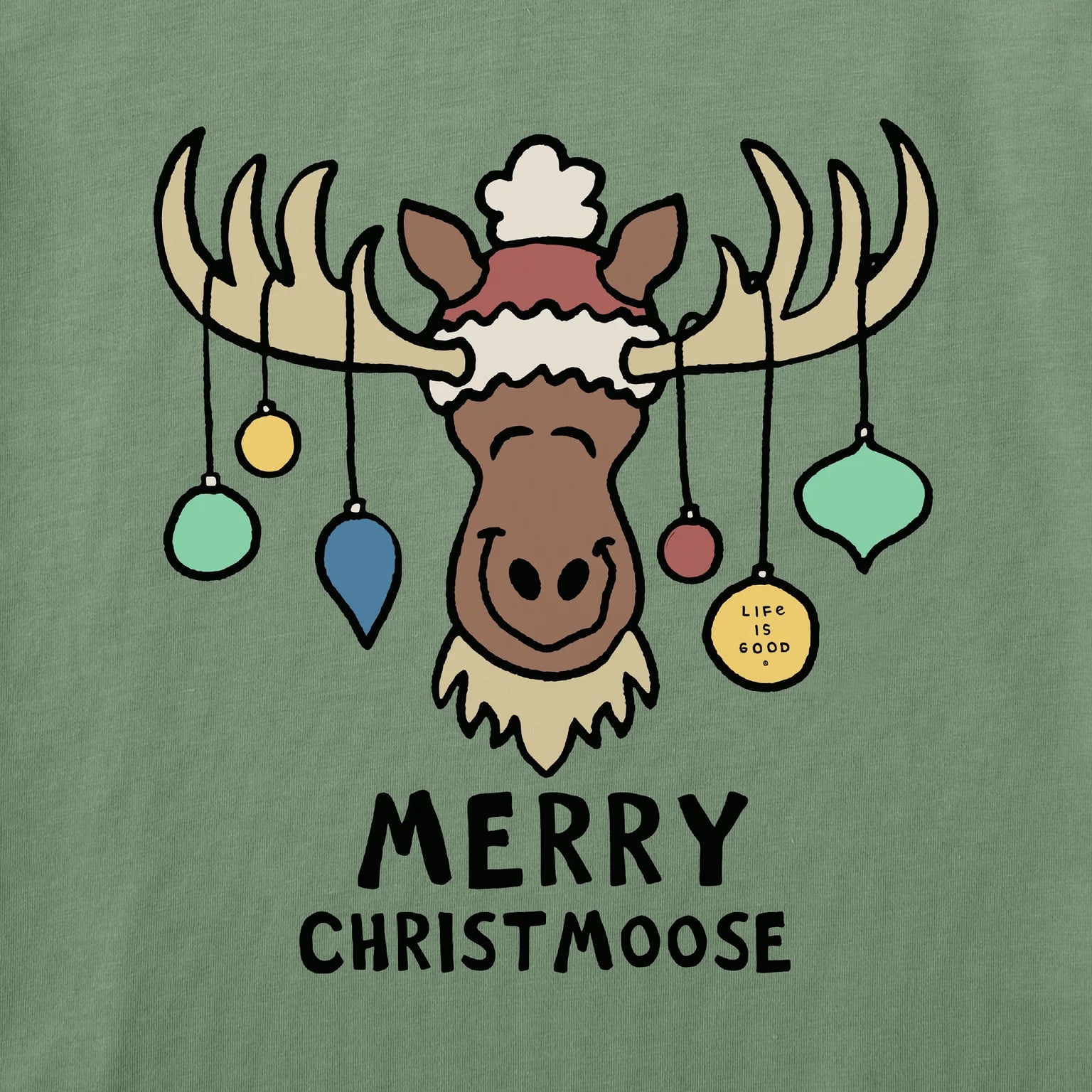 Life Is Good Baby Crusher Bodysuit Merry Christmoose Ornaments GRANITE GREEN