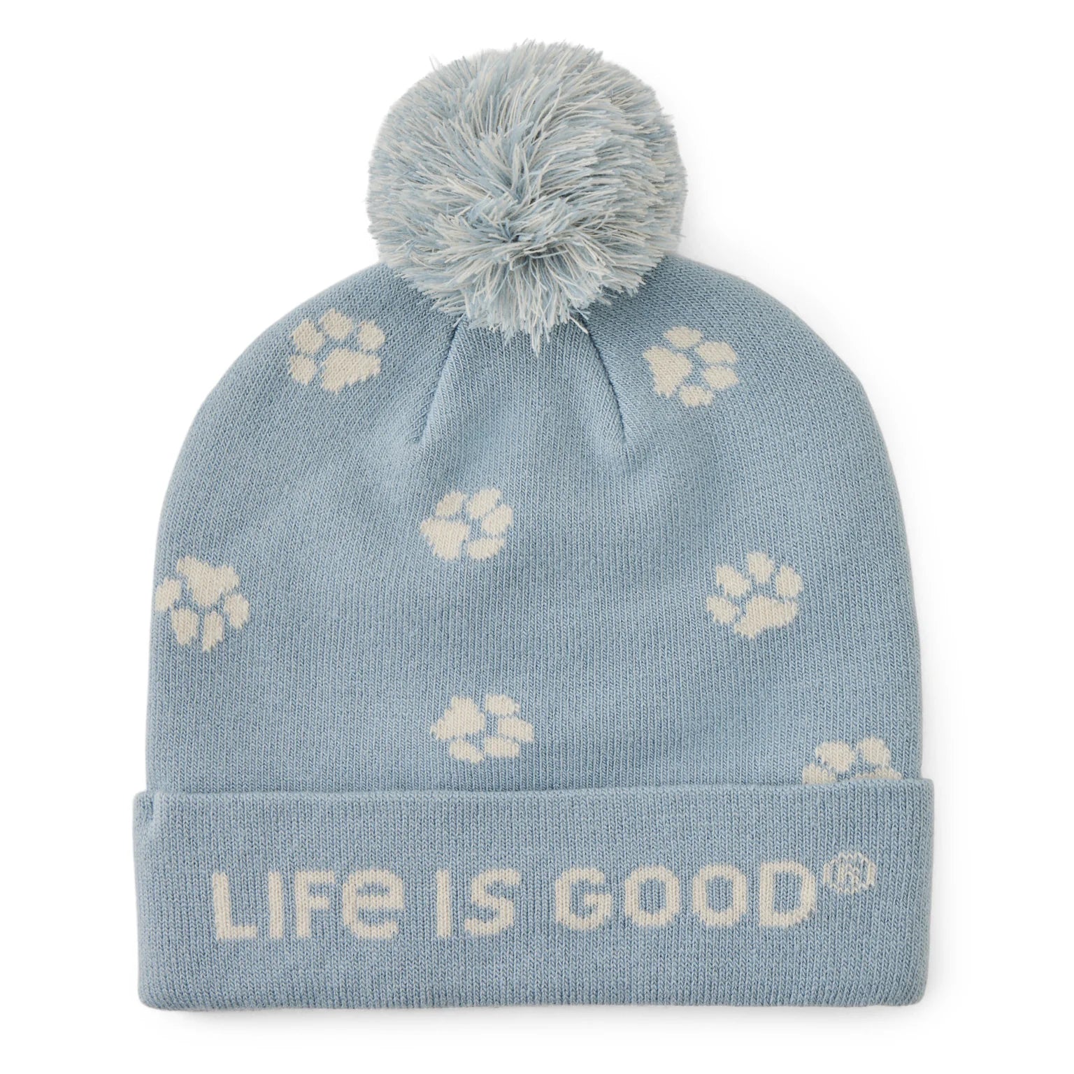 Life is Good W So Chill Beanie Paw Print GREY BLUE