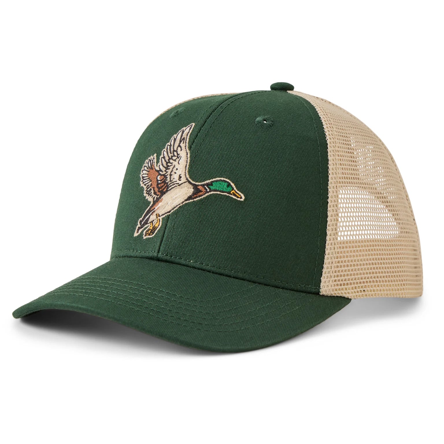 Life is Good Flying Mallard Trucker Hat TREELINE GREEN