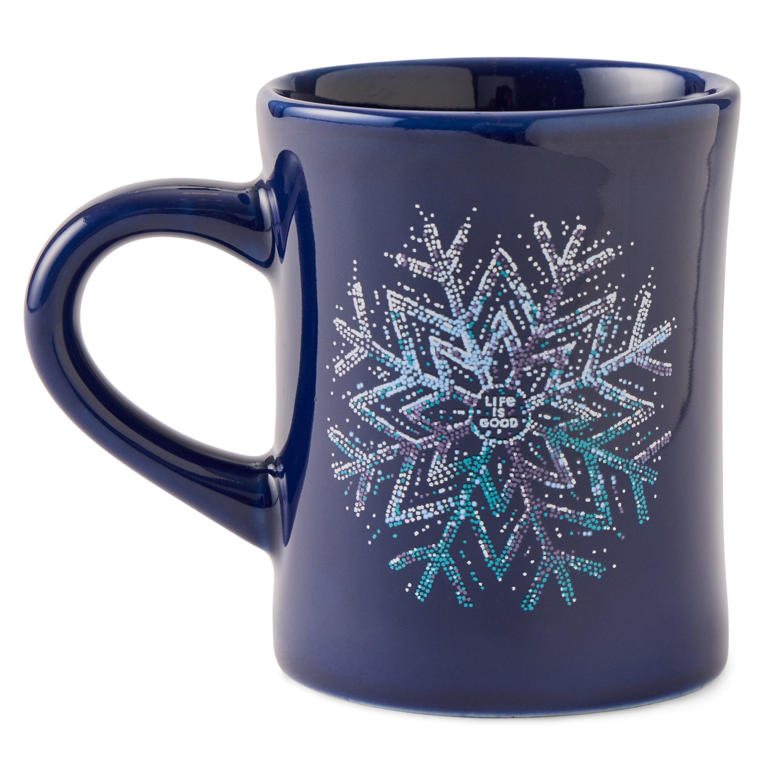 Life Is Good Diner Mug Sparkle Snowflake DARKEST BLUE