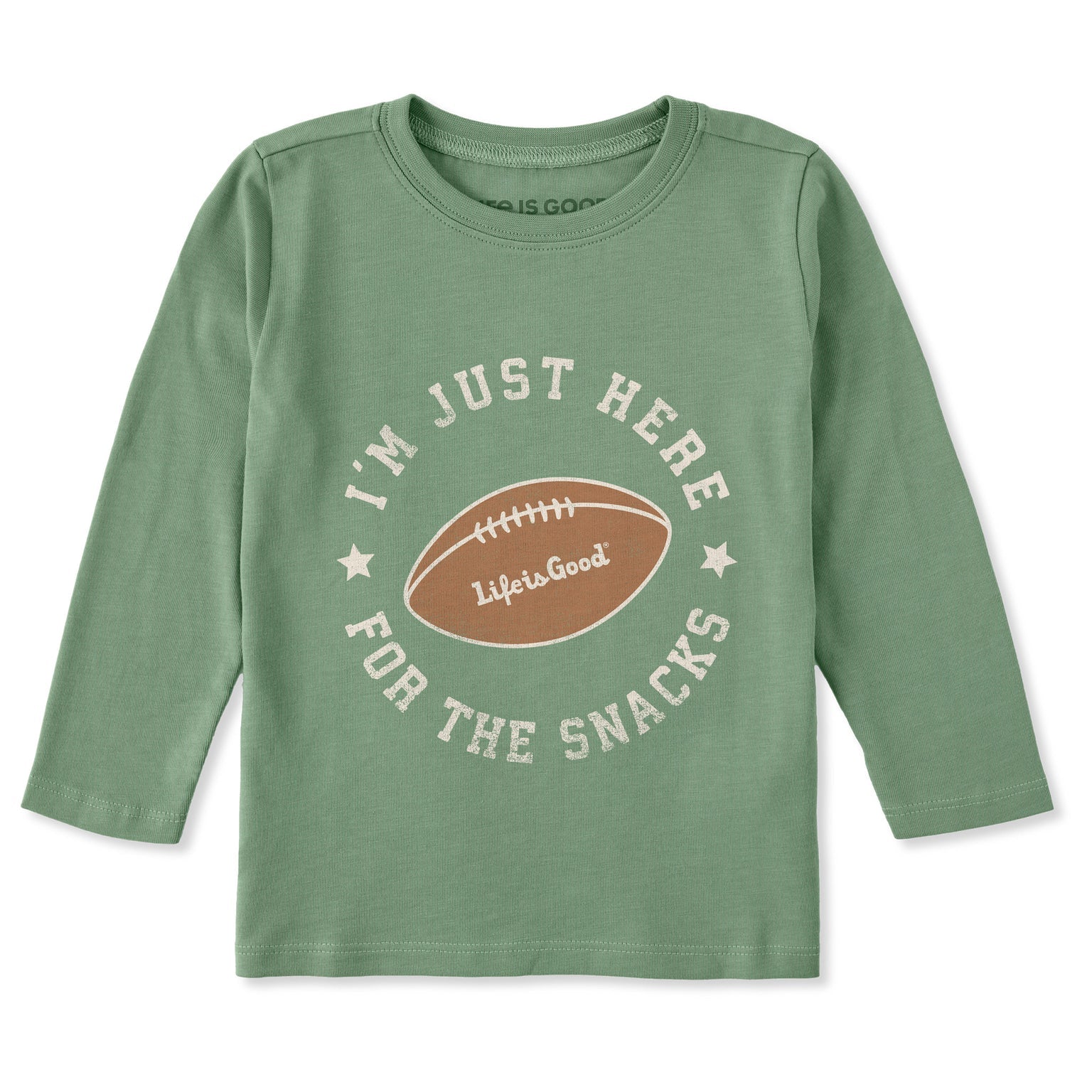 Life is Good Toddler LS Crusher Football Here for Snacks GRANITE GREEN