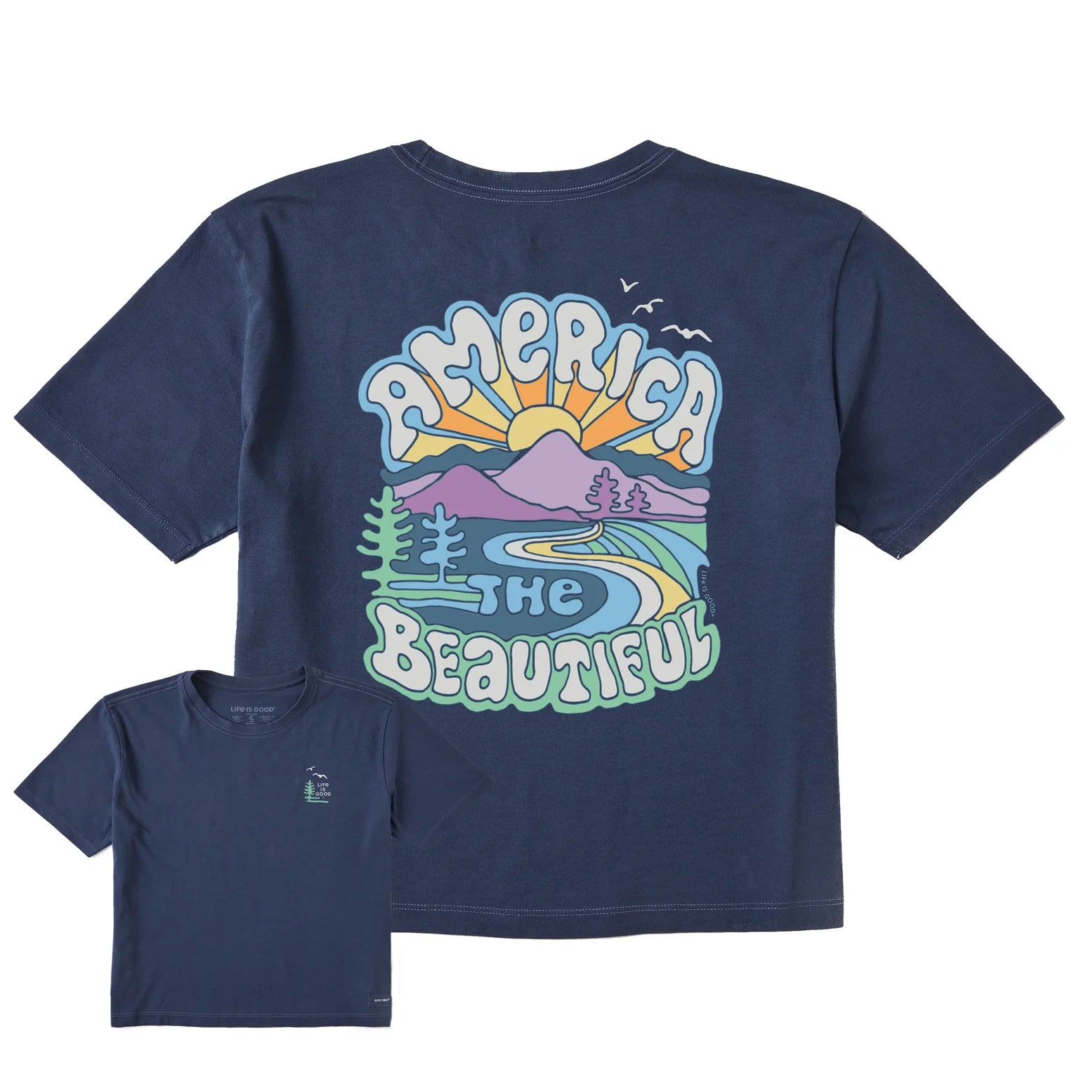 Life Is Good W SS Crusher Boxy Tee America DK BLUE