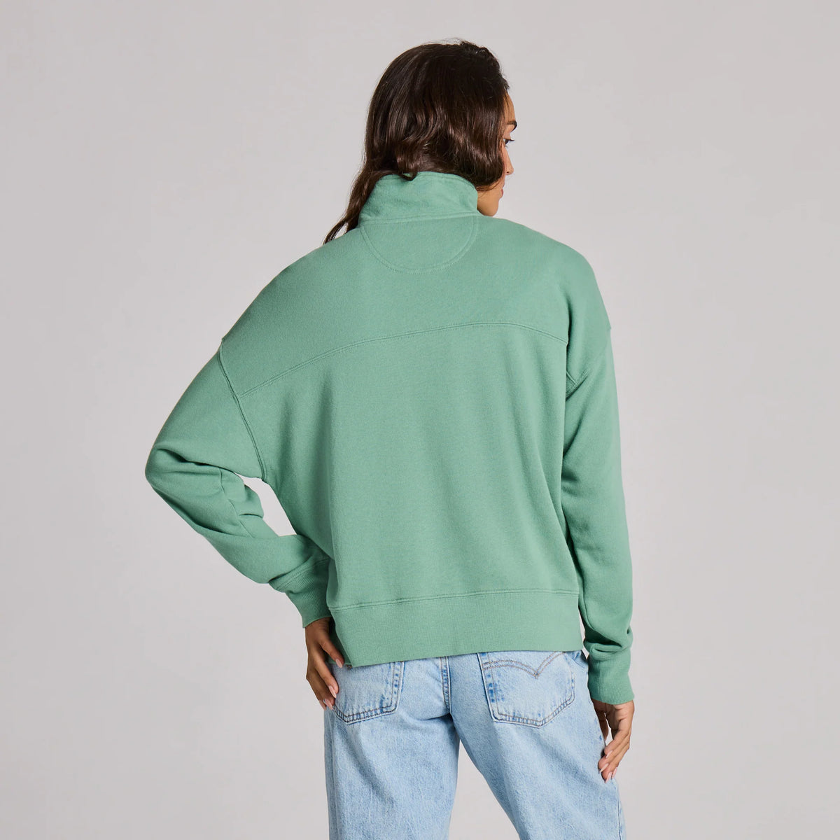 Life Is Good W French Terry Boxy 1/4 Zip GRANITE GREEN