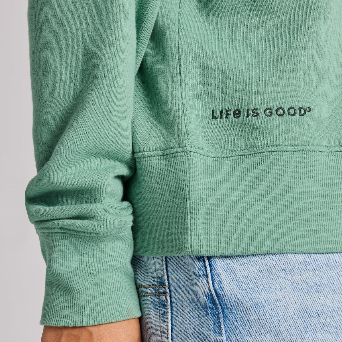 Life Is Good W French Terry Boxy 1/4 Zip GRANITE GREEN