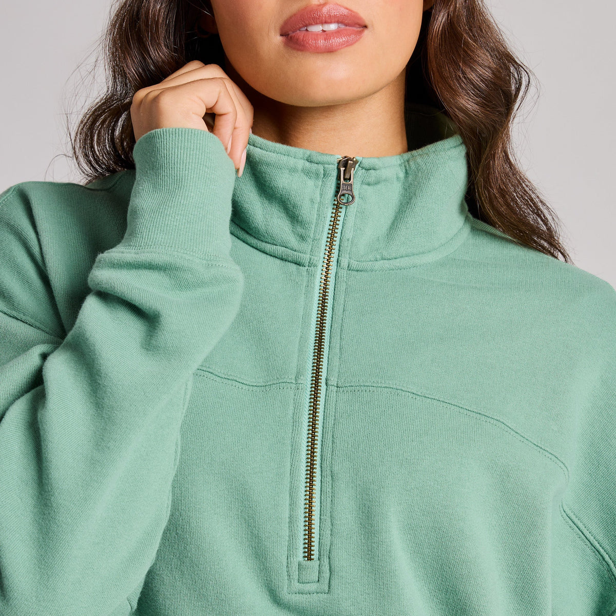 Life Is Good W French Terry Boxy 1/4 Zip GRANITE GREEN