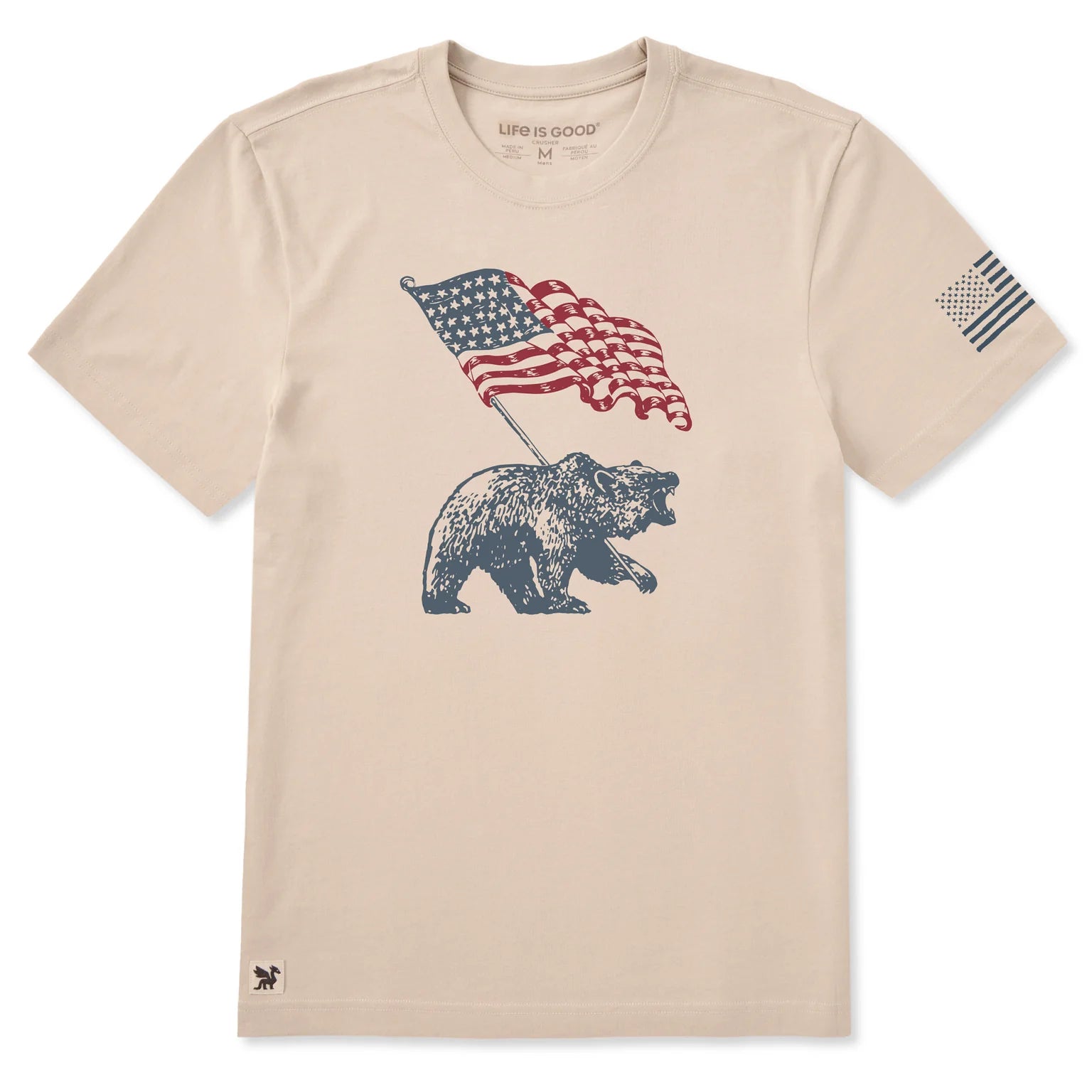 Life Is Good M SS Crusher American Bear Flag Tee BIRCH
