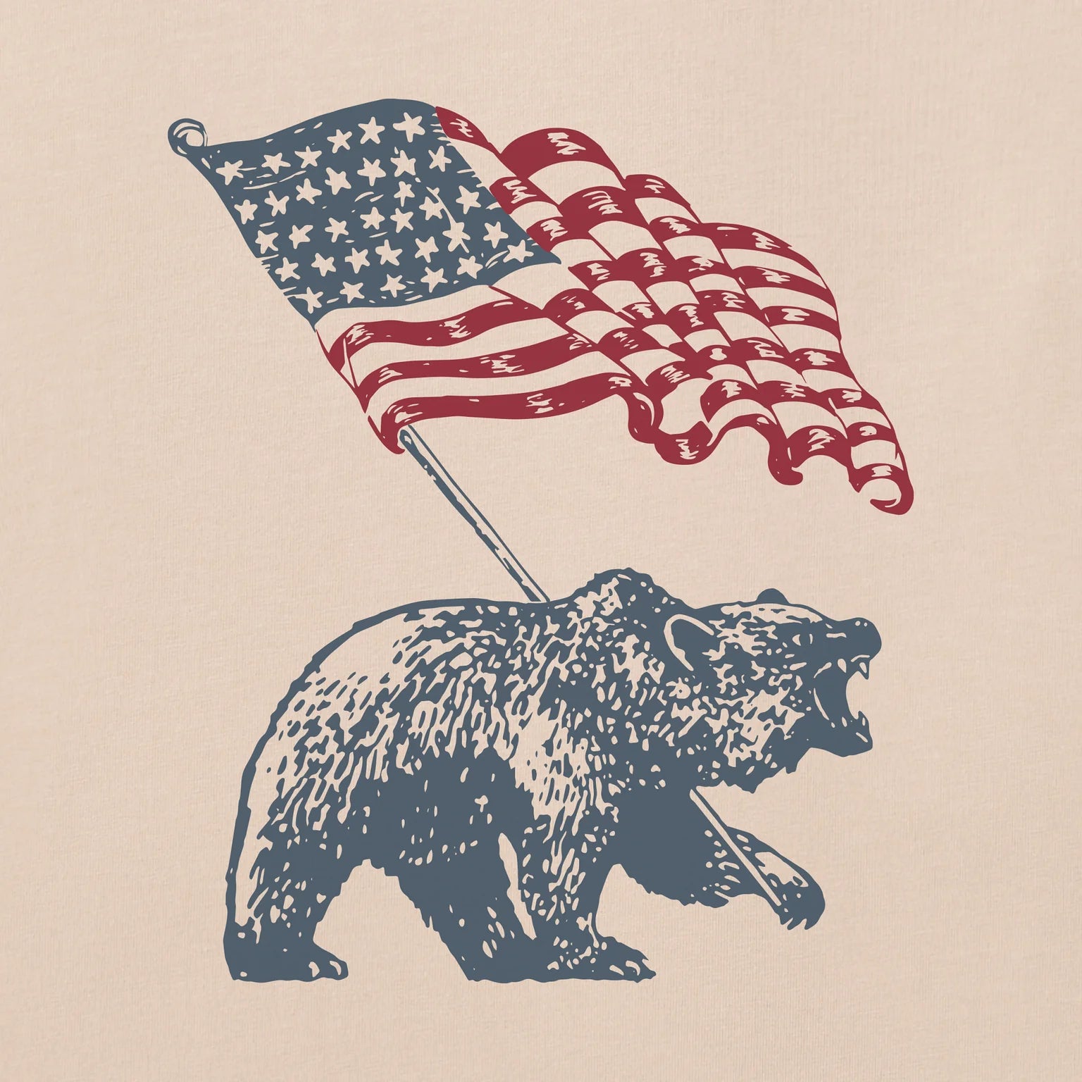 Life Is Good M SS Crusher American Bear Flag Tee BIRCH