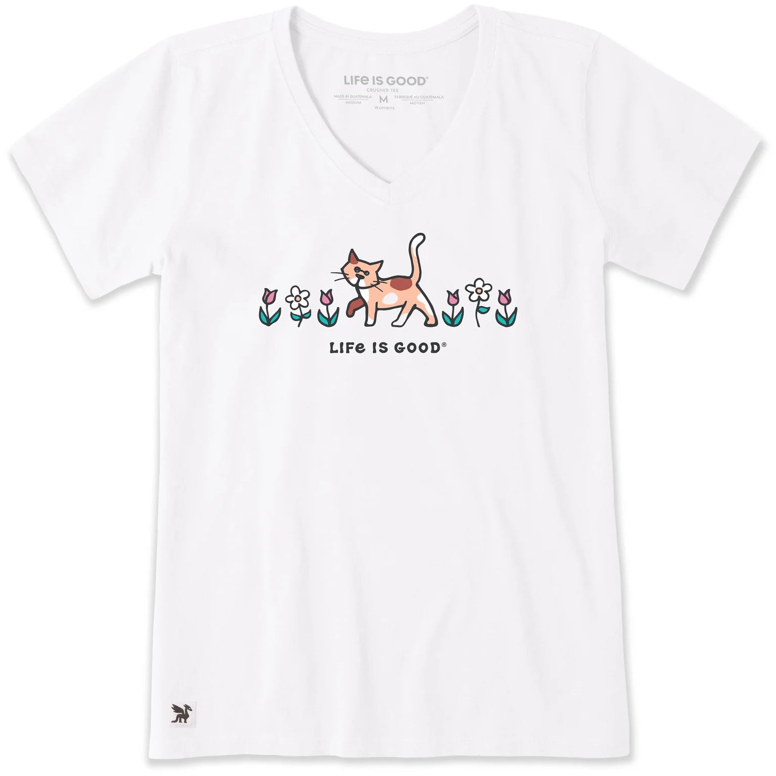 Life is Good W SS Crusher-Lite  Al The Cat Flowers Vee CLOUD WHITE