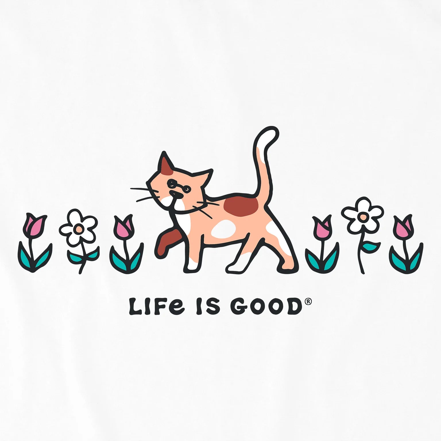 Life is Good W SS Crusher-Lite  Al The Cat Flowers Vee CLOUD WHITE