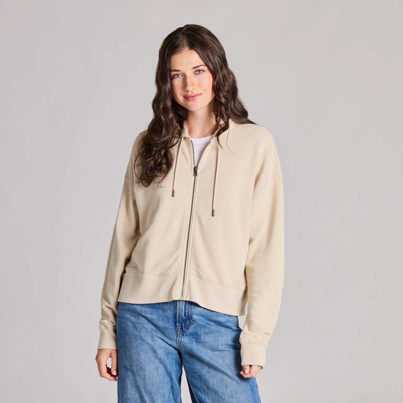 Life is Good W French Terry Boxy Zip Hoodie BIRCH WHITE