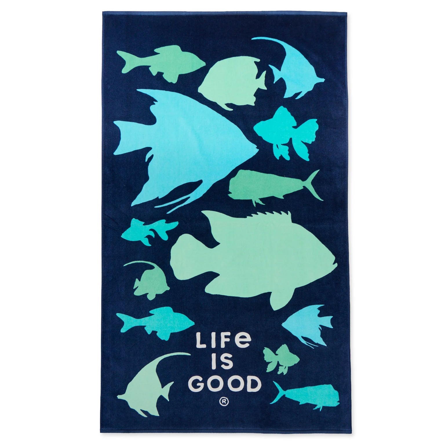 Life is Good Tropical School of Fish Beach Towel DARKEST BLUE