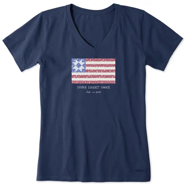 Life is Good W SS Crusher Lite Vee Home Sweet Home Flag DARKEST BLUE