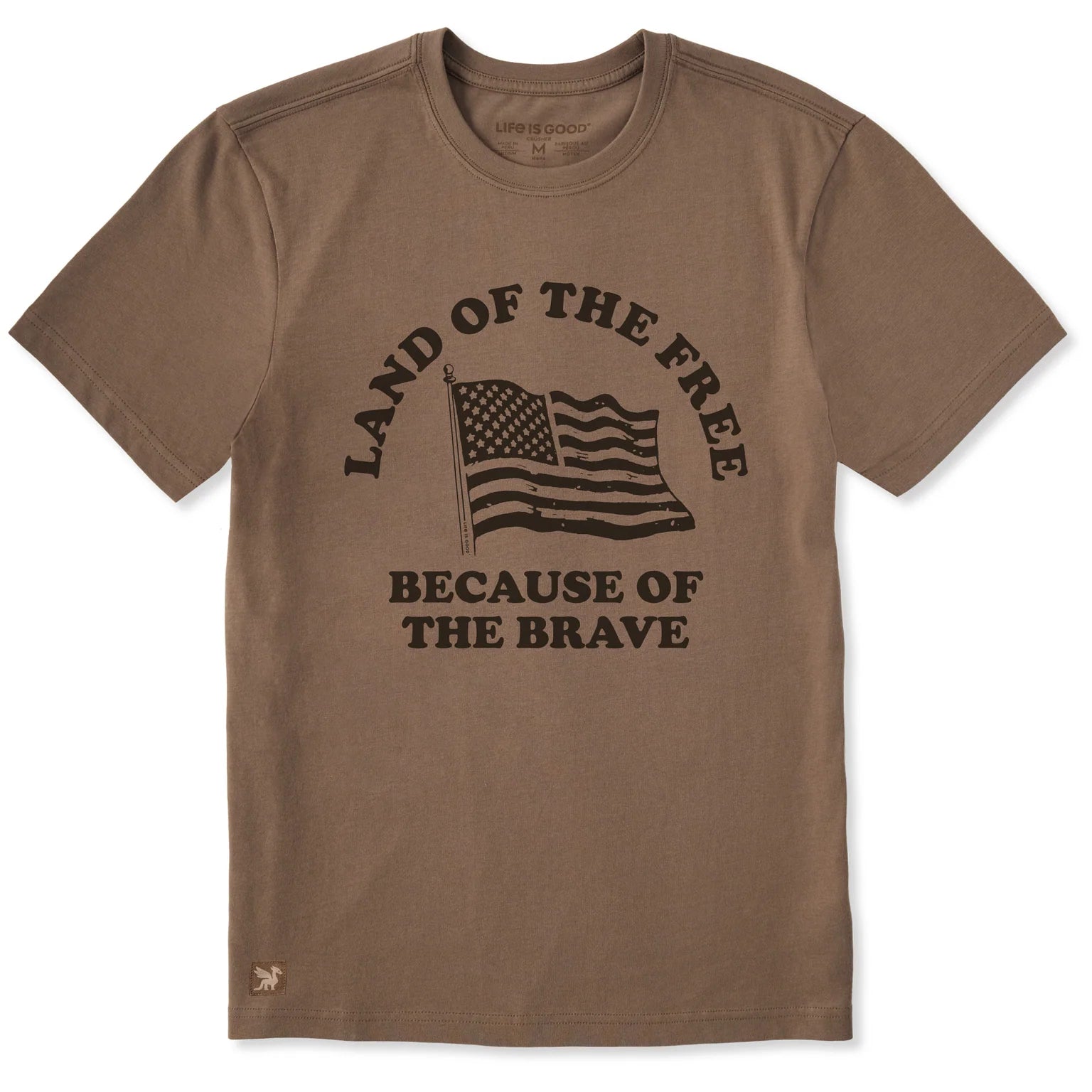 Life Is Good M SS Crusher Land of the Free Brave Flag Tee MUSHROOM BROWN