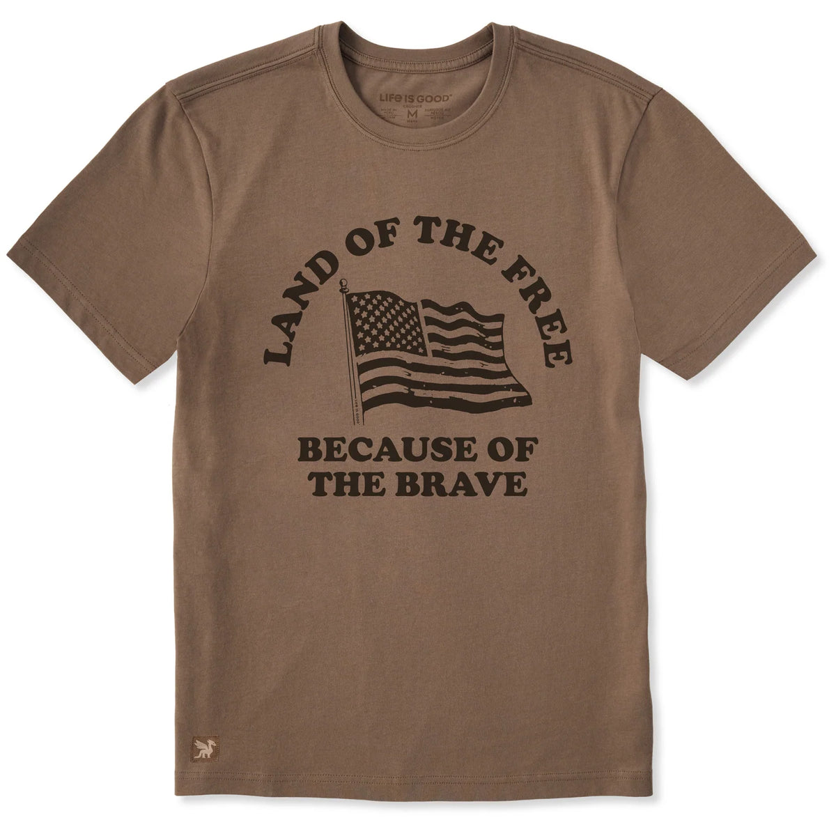 Life Is Good M SS Crusher Land of the Free Brave Flag Tee MUSHROOM BROWN