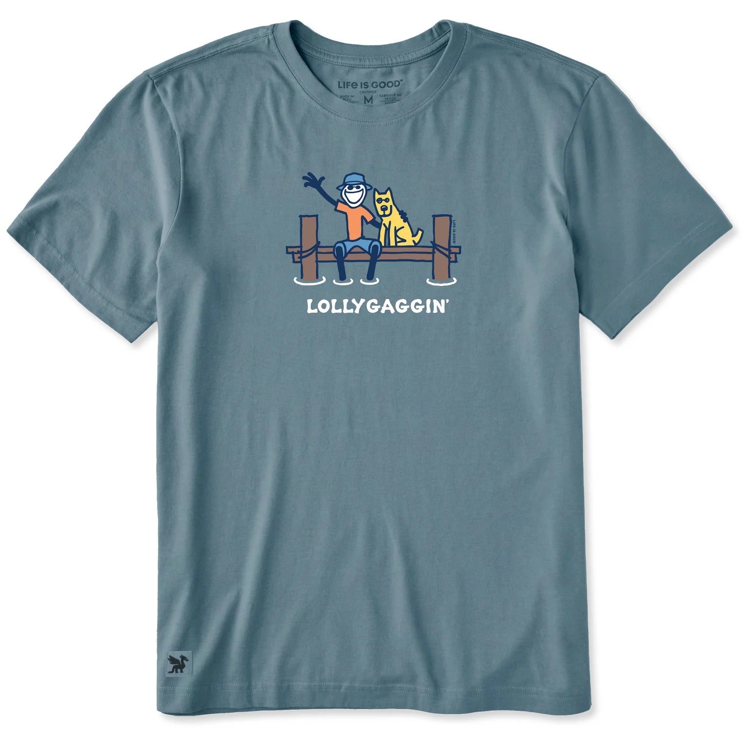 Life Is Good M SS Crusher Lollygaggin Jake & Rocket Dock Tee SLATE