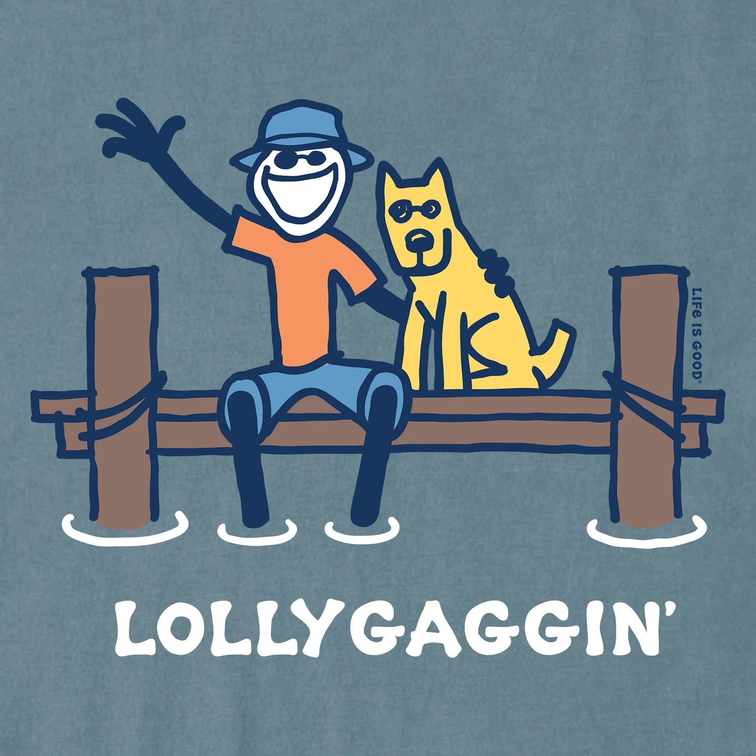 Life Is Good M SS Crusher Lollygaggin Jake & Rocket Dock Tee SLATE