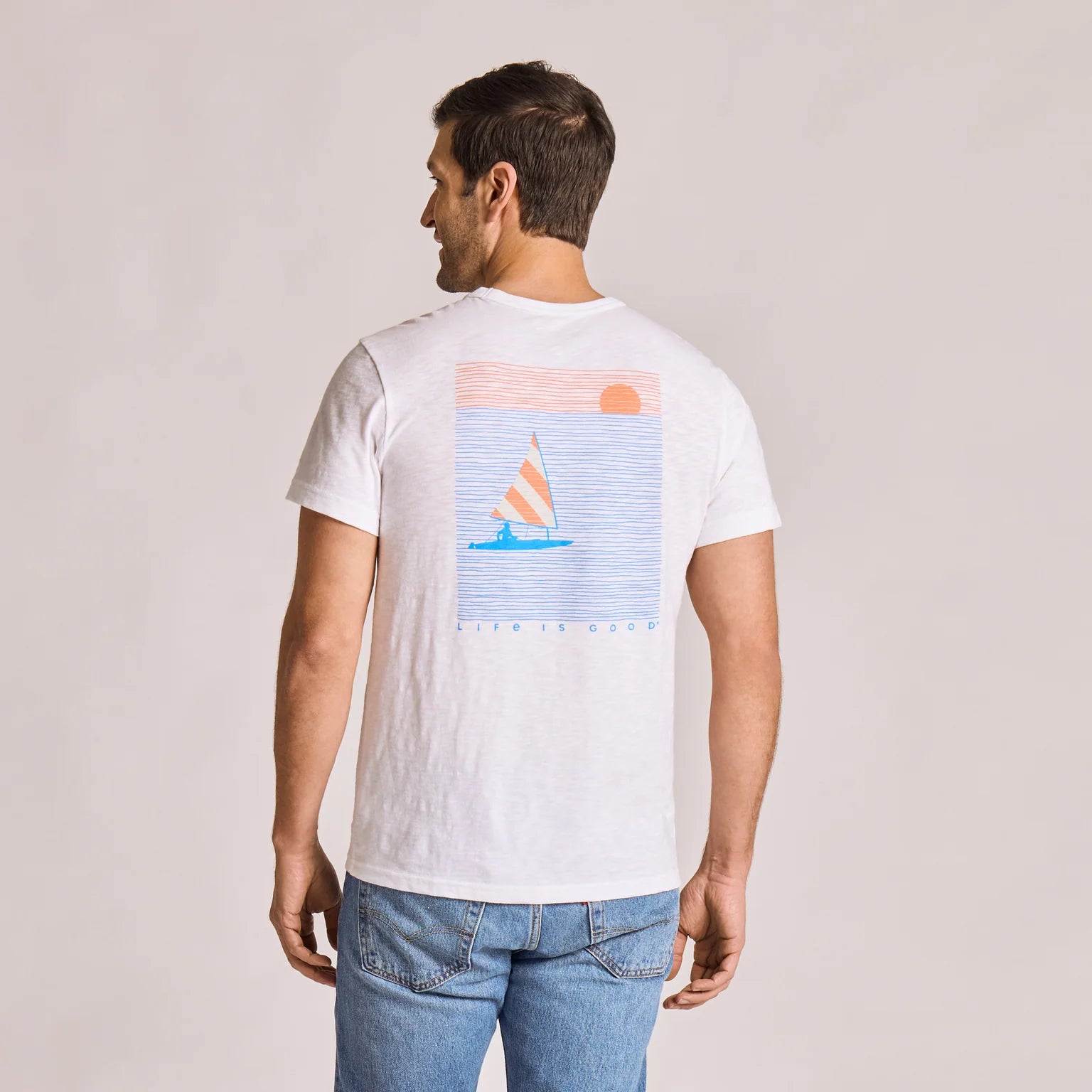 Life Is Good M SS Slub Slim Fit Sail into the Sun Tee CLOUD WHITE