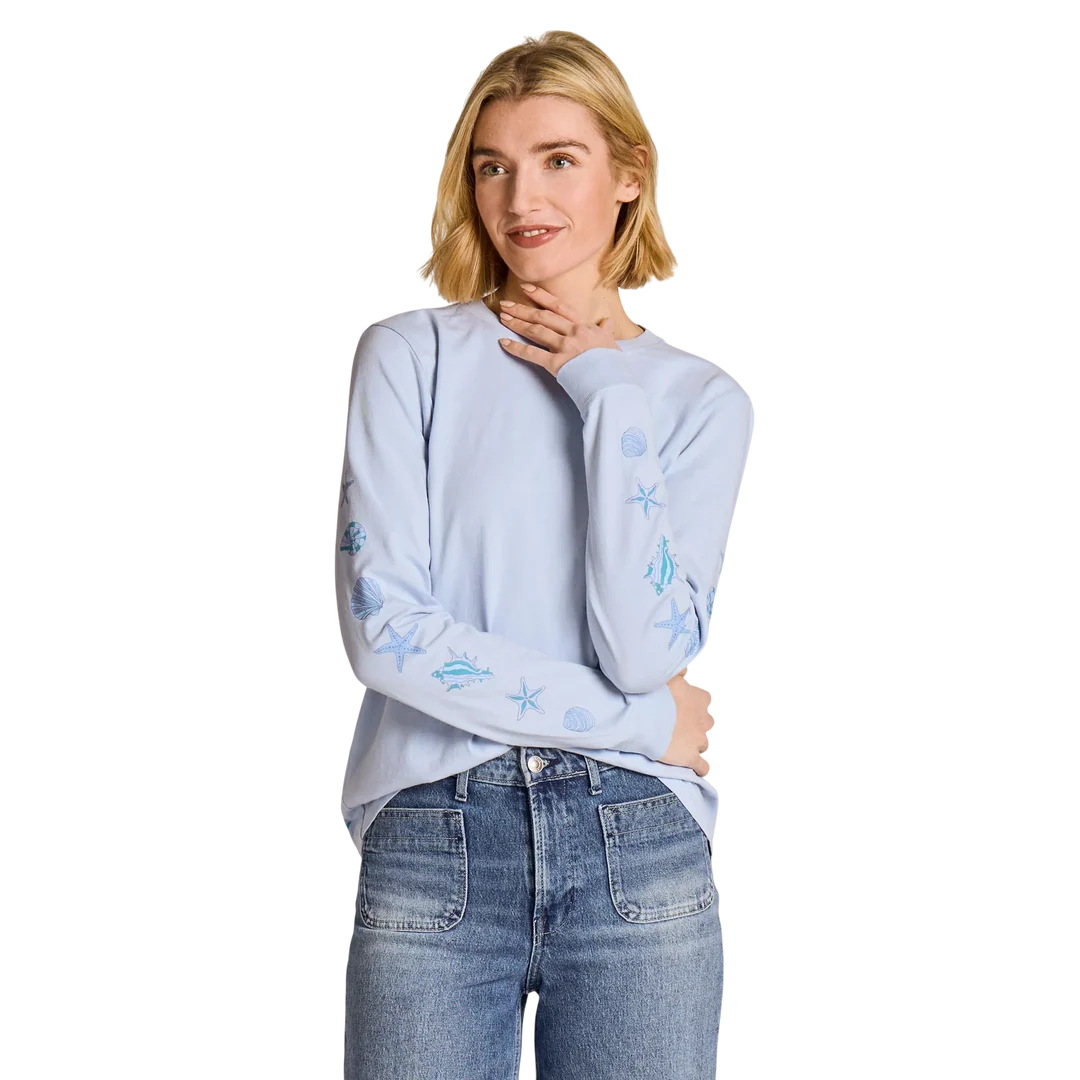 Life is Good W LS Crusher Grateful Day Message Tee GLACIER BLUE