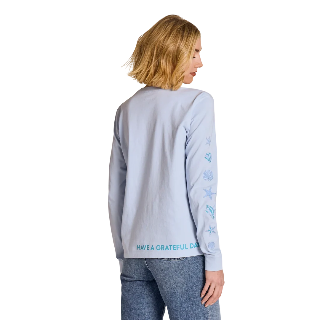 Life is Good W LS Crusher Grateful Day Message Tee GLACIER BLUE