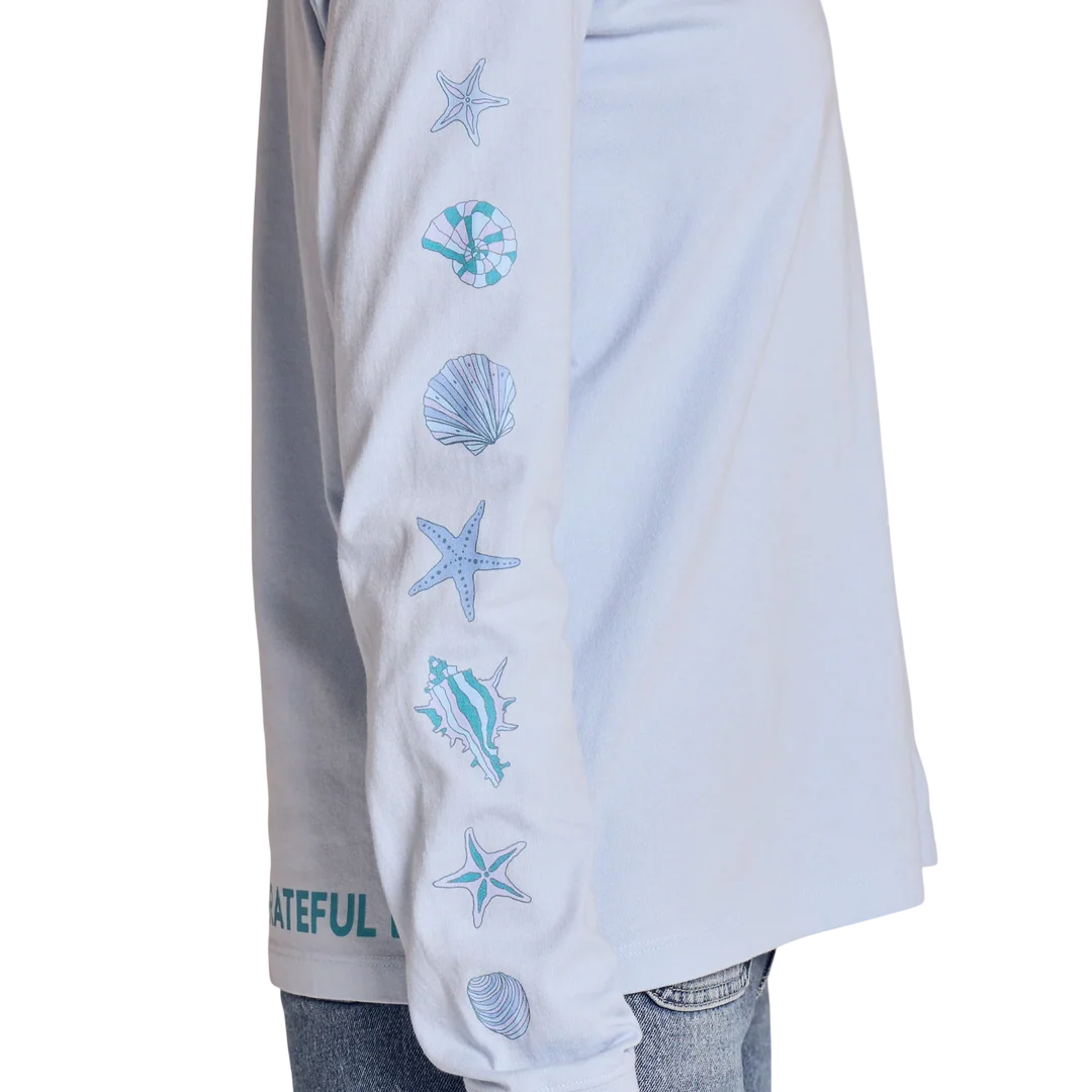 Life is Good W LS Crusher Grateful Day Message Tee GLACIER BLUE