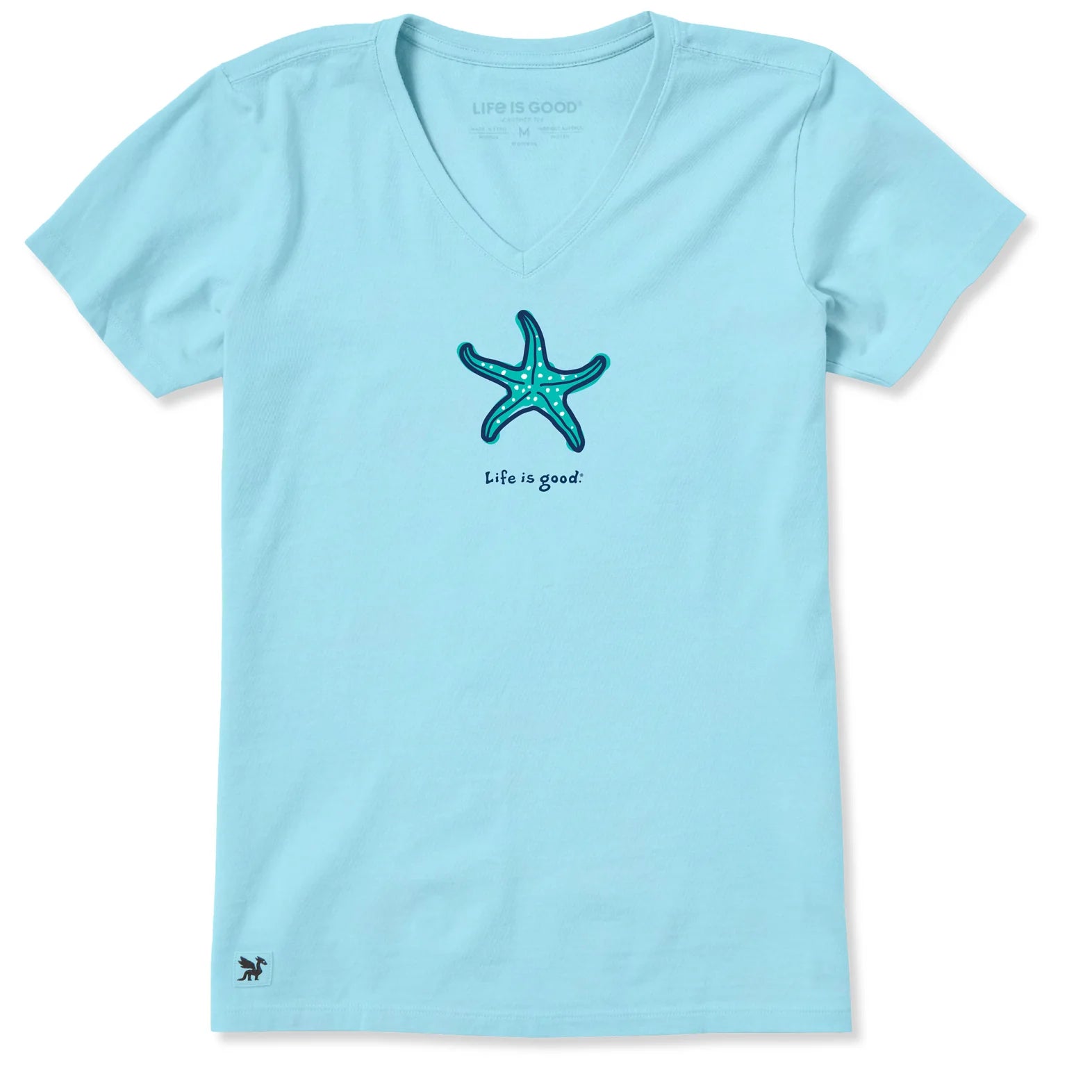 Life is Good W SS Crusher Starfish LIG Vee AQUA BLUE