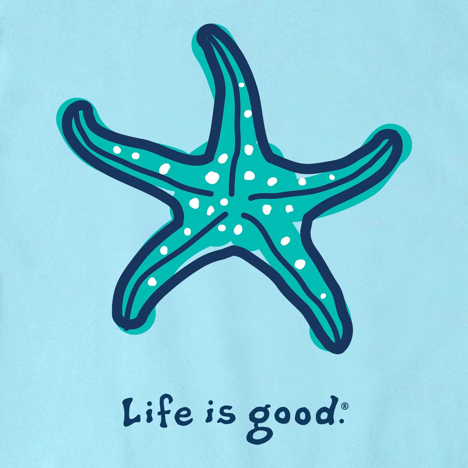 Life is Good W SS Crusher Starfish LIG Vee AQUA BLUE