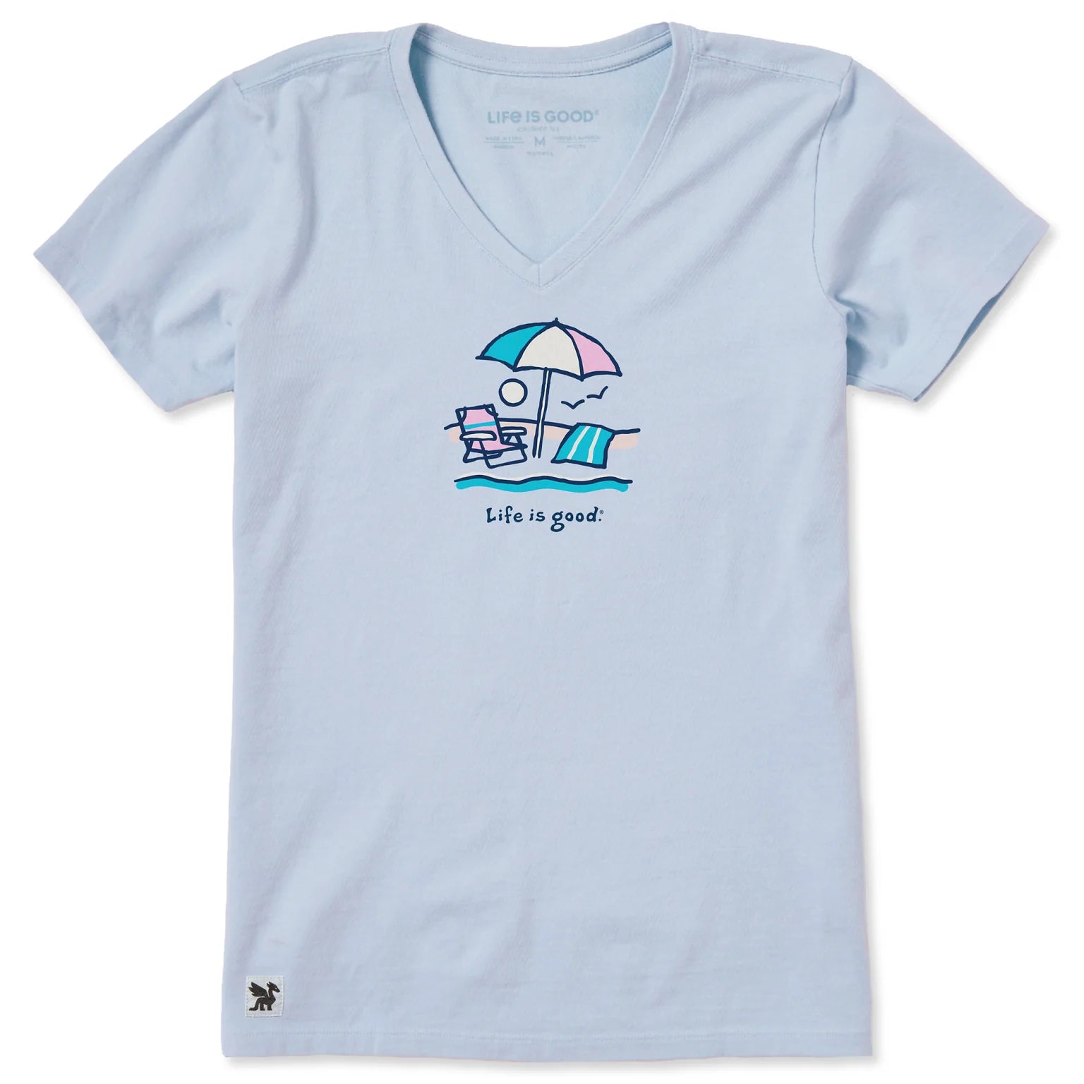 Life is Good W SS Crusher Beach Umbrella Scene Vee GLACIER BLUE