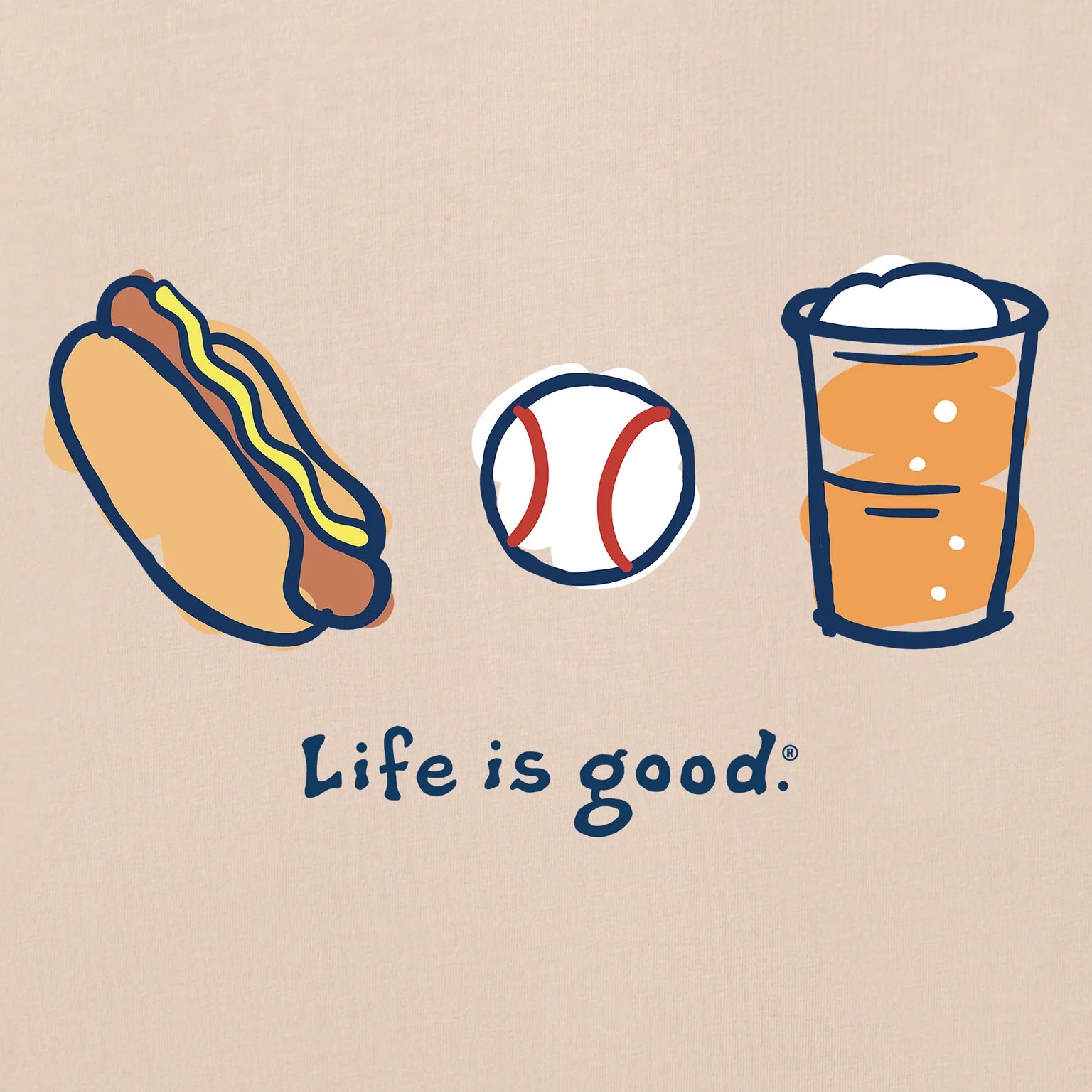 Life is Good W SS Crusher LIG Baseball Trio Vee BIRCH WHITE