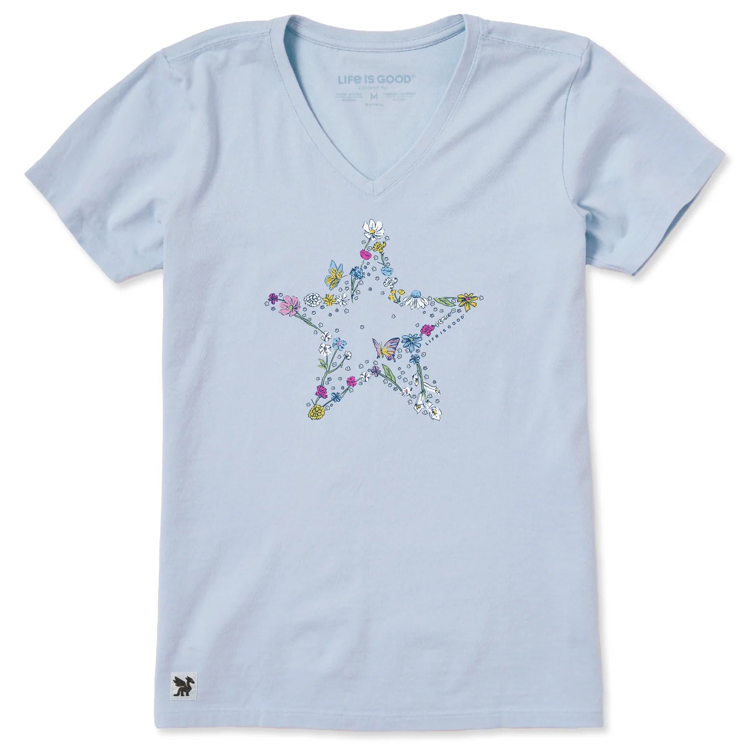 Life is Good W SS Crusher Blooming Wildflower Star Vee GLACIER BLUE