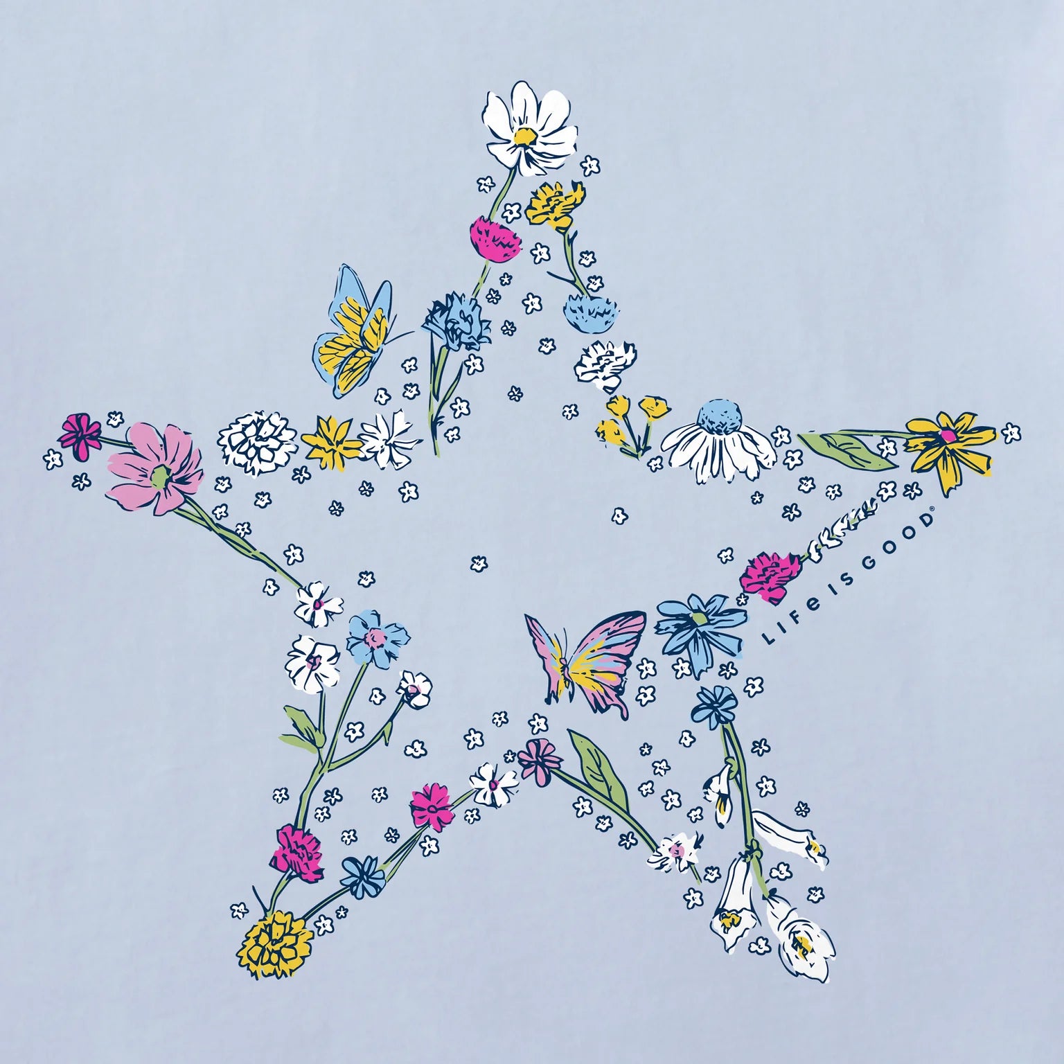 Life is Good W SS Crusher Blooming Wildflower Star Vee GLACIER BLUE